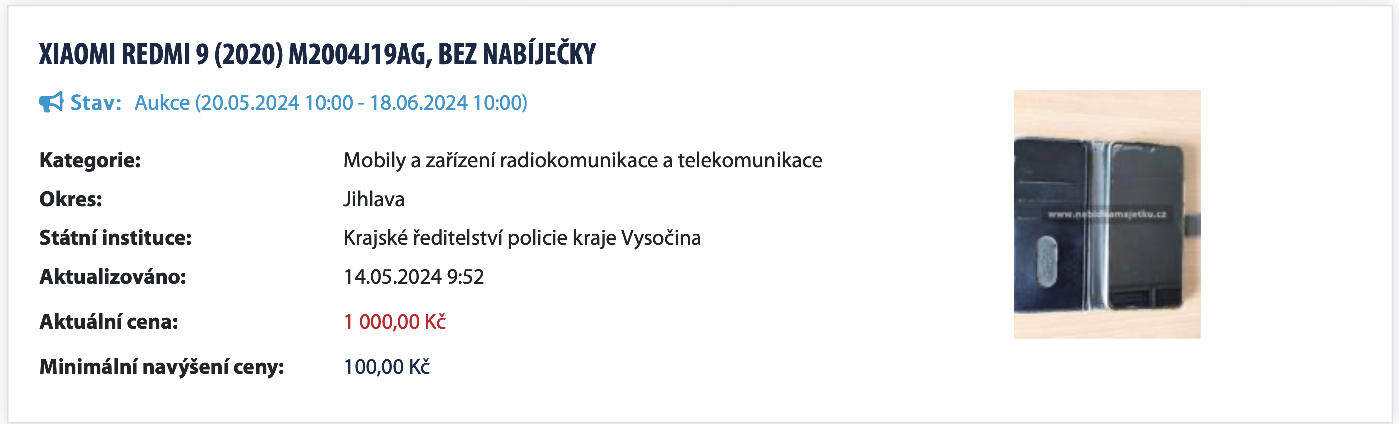 xiaomi redmi 9 auction