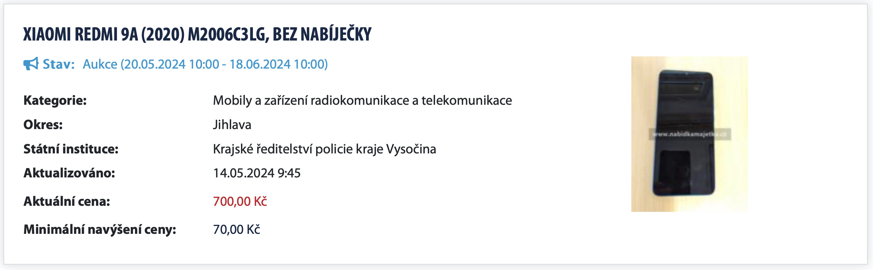 xiaomi redmi 9a phone auction