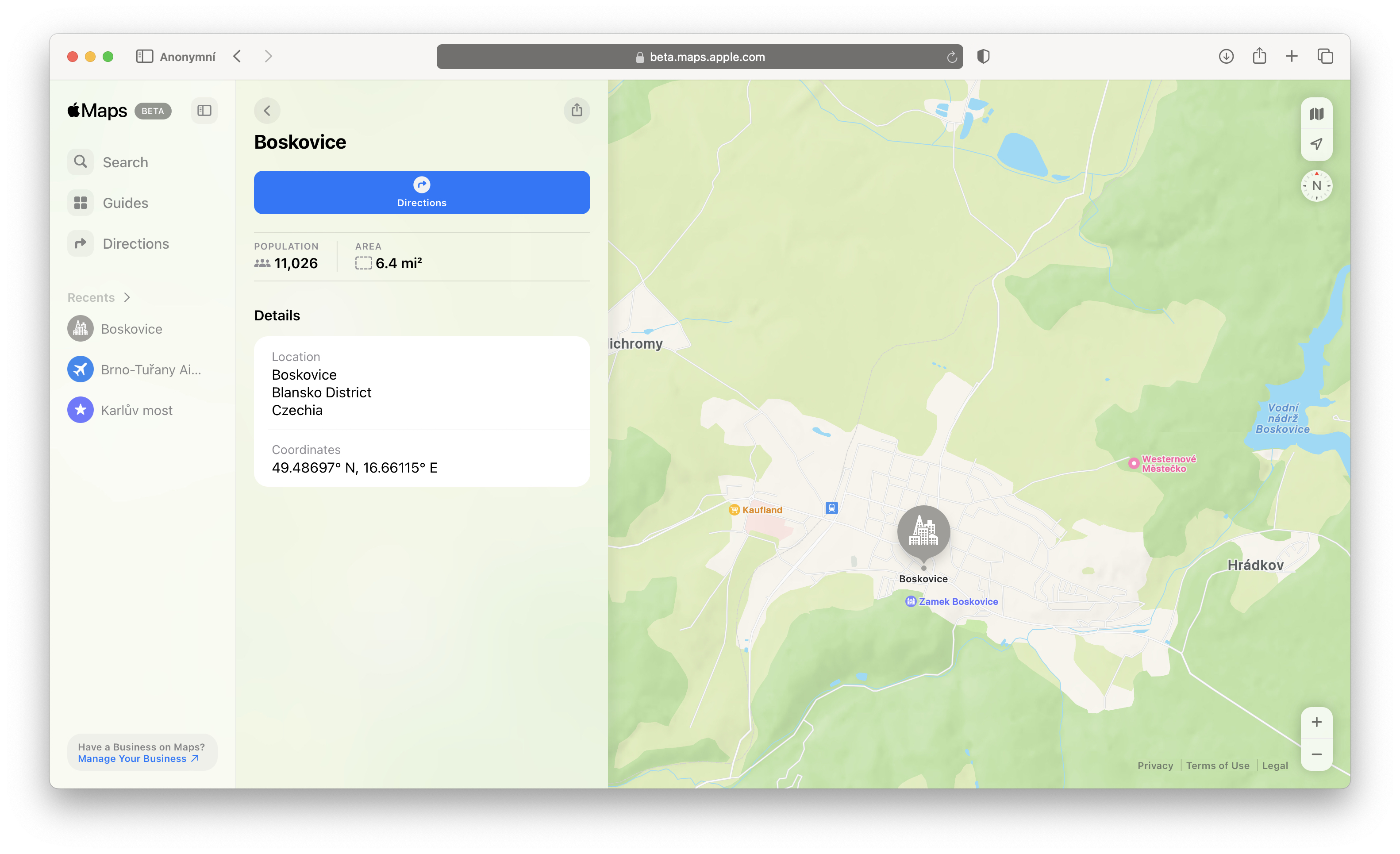 apple maps boskovice