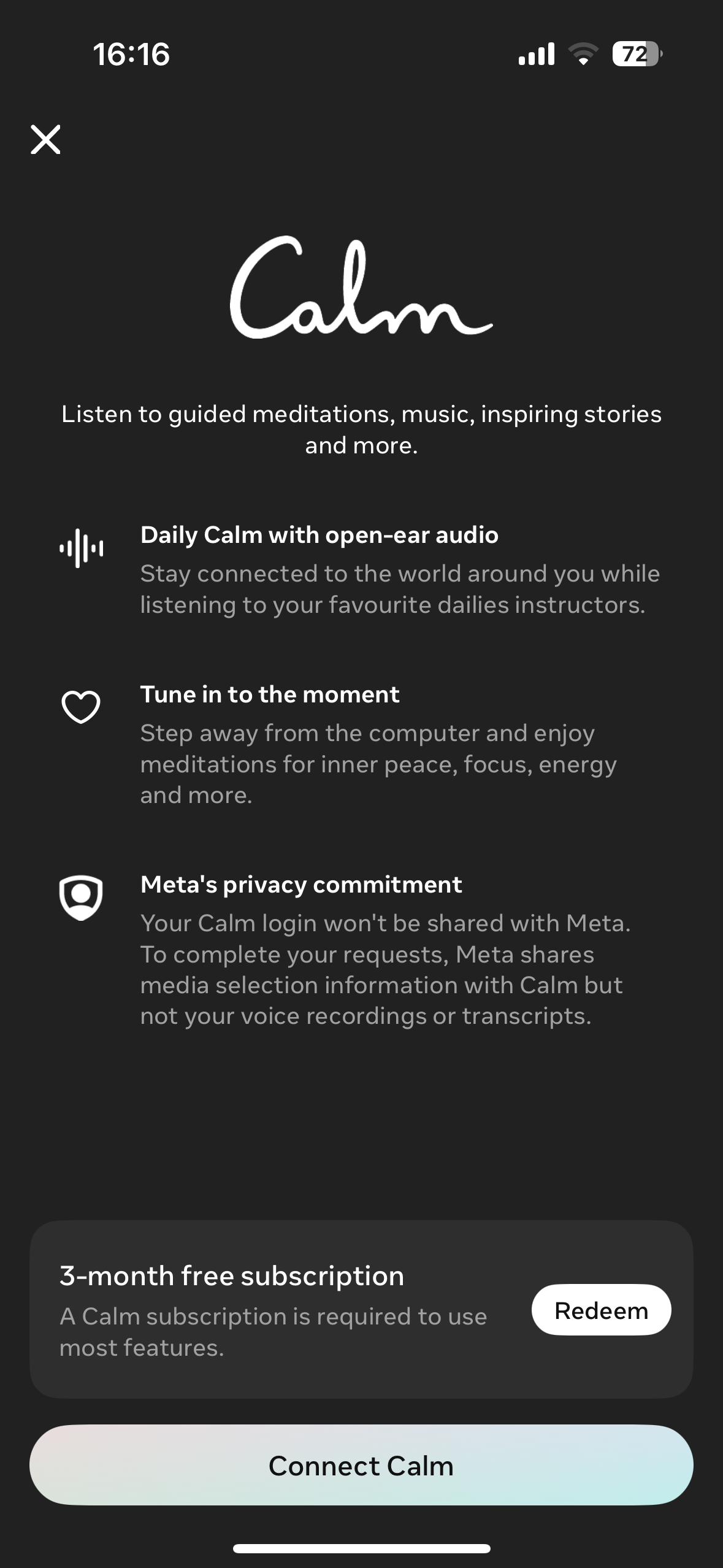 calm app promotion screen