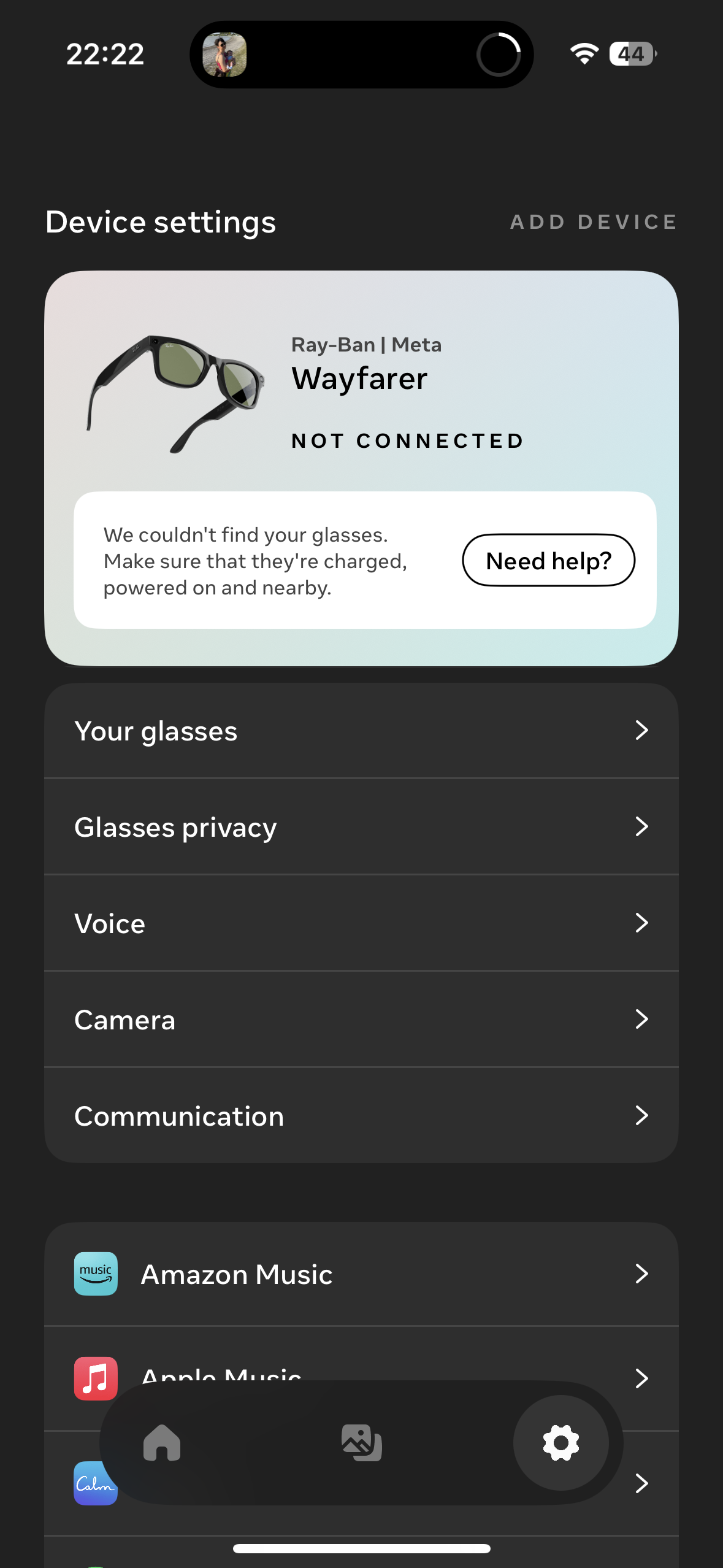 device settings wayfarer