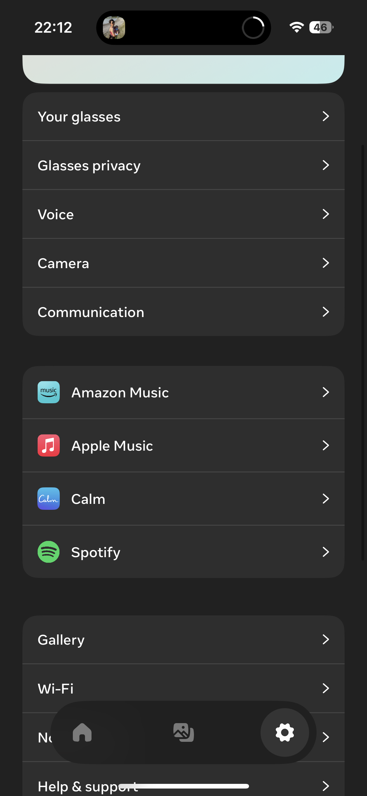 glasses settings menu