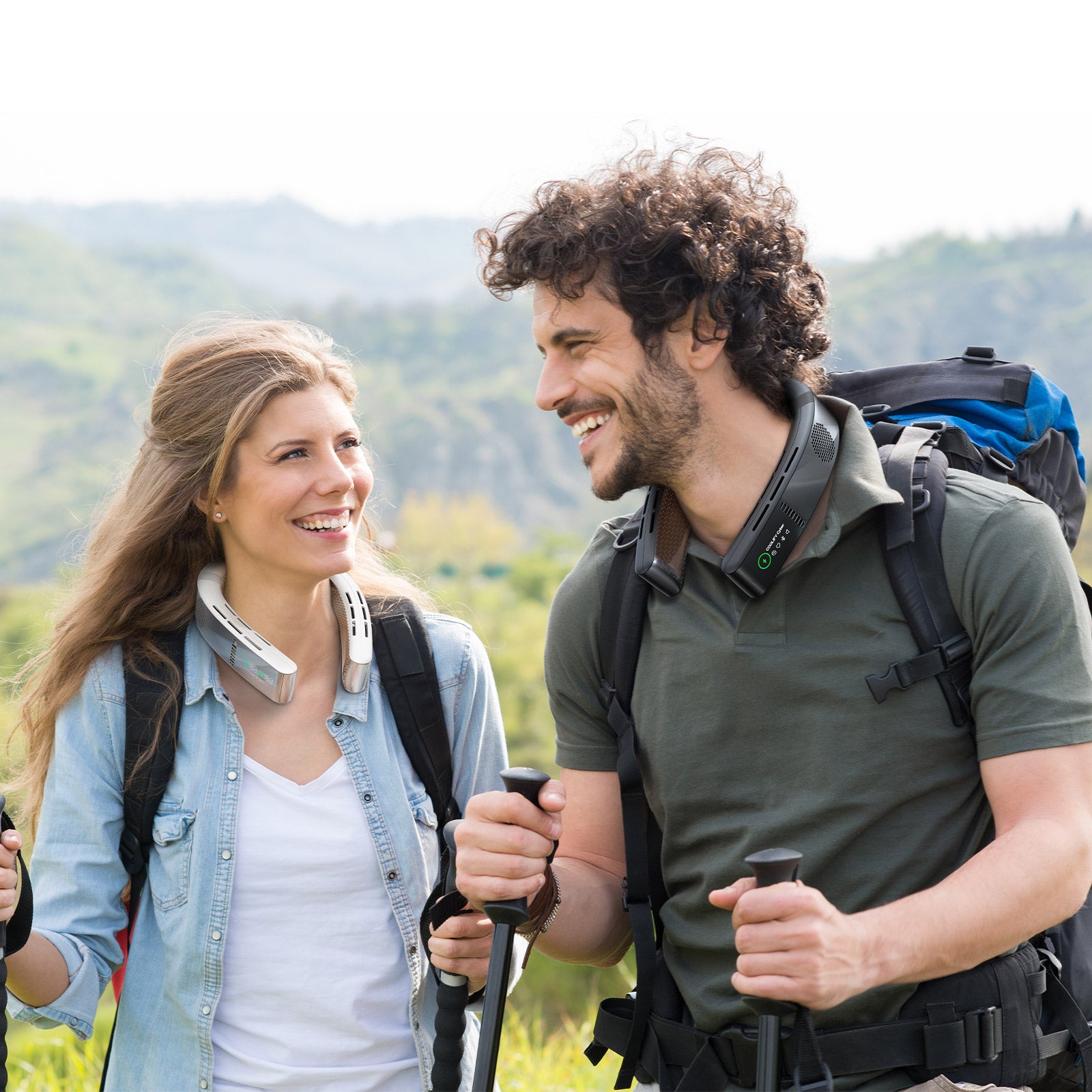 hikers wearing neck coolers
