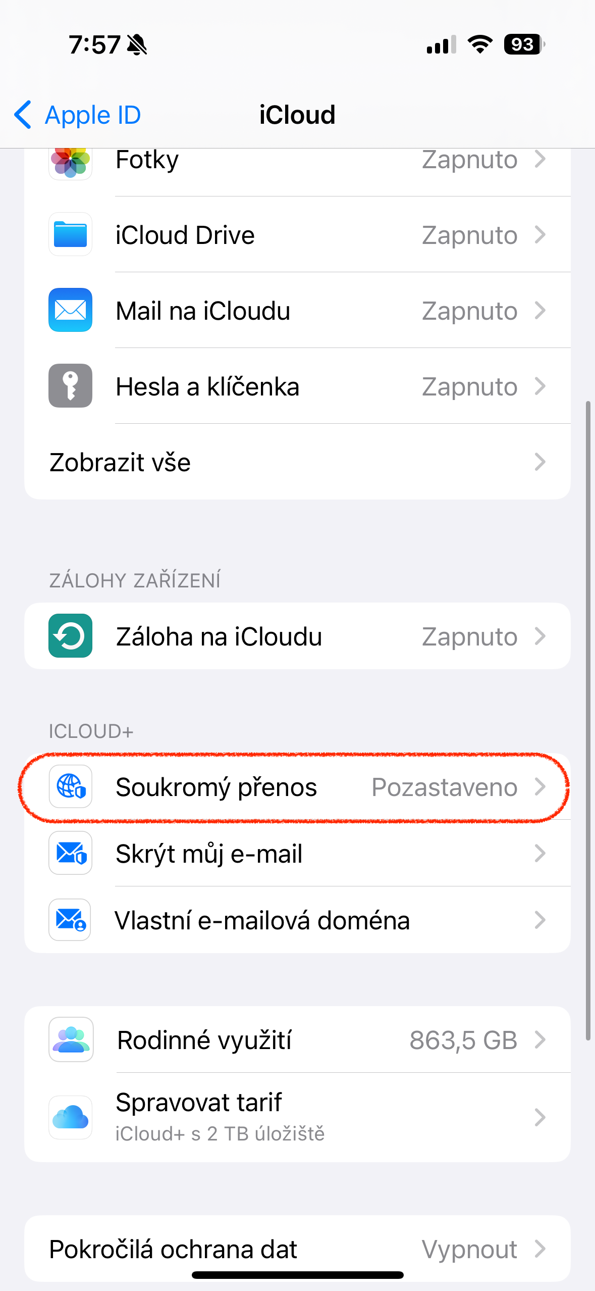 icloud settings screen
