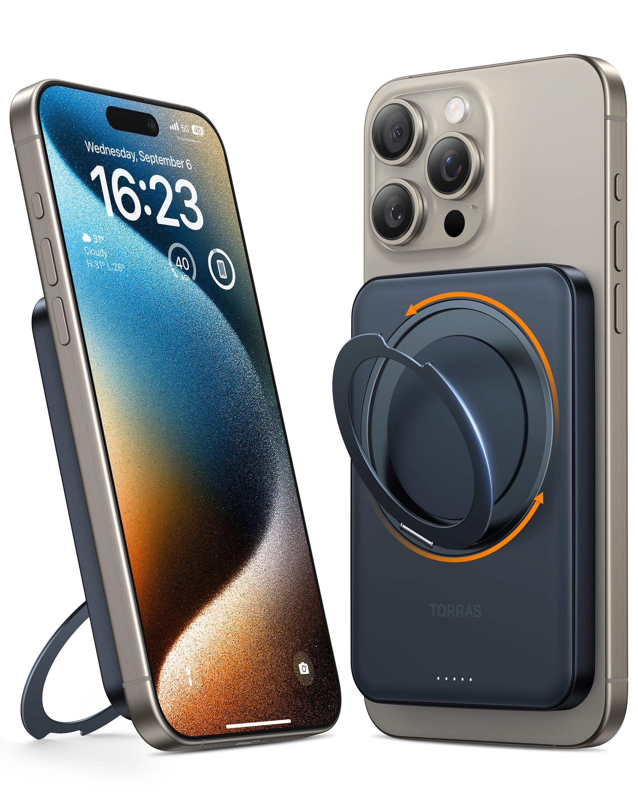 iphone with torras magnetic charger stand