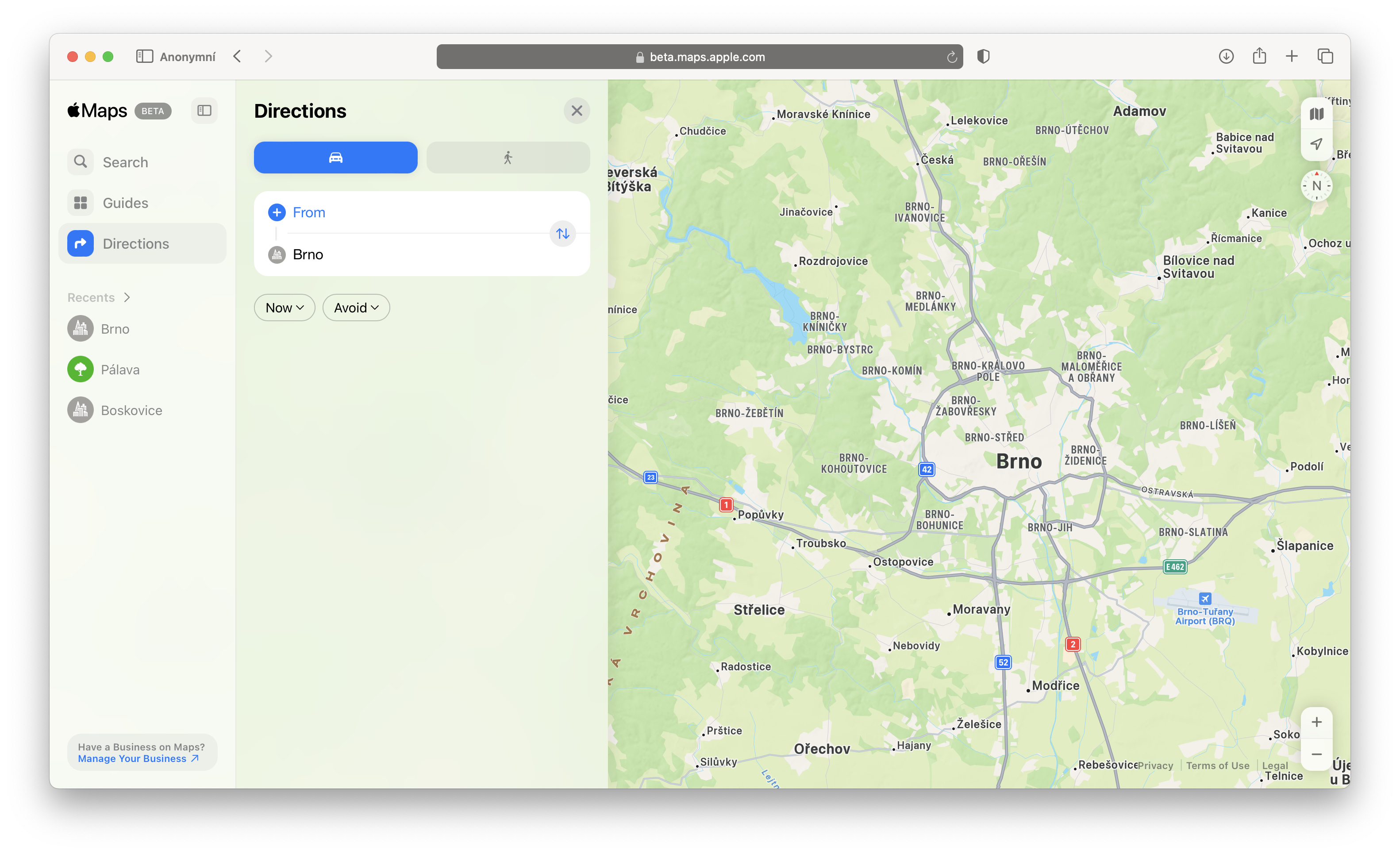 map directions to brno