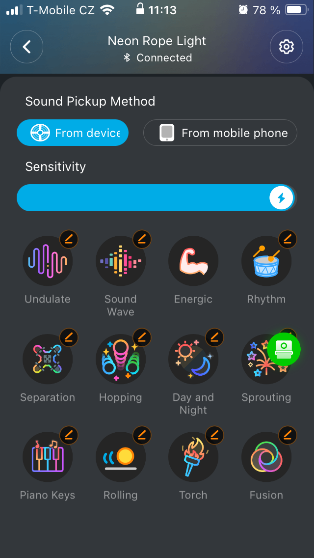 configurações de som de corda de luz neon