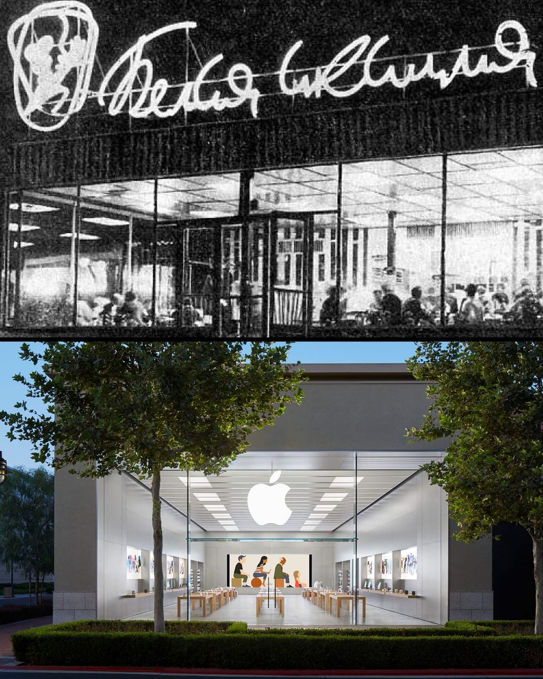 retro and modern storefront comparison