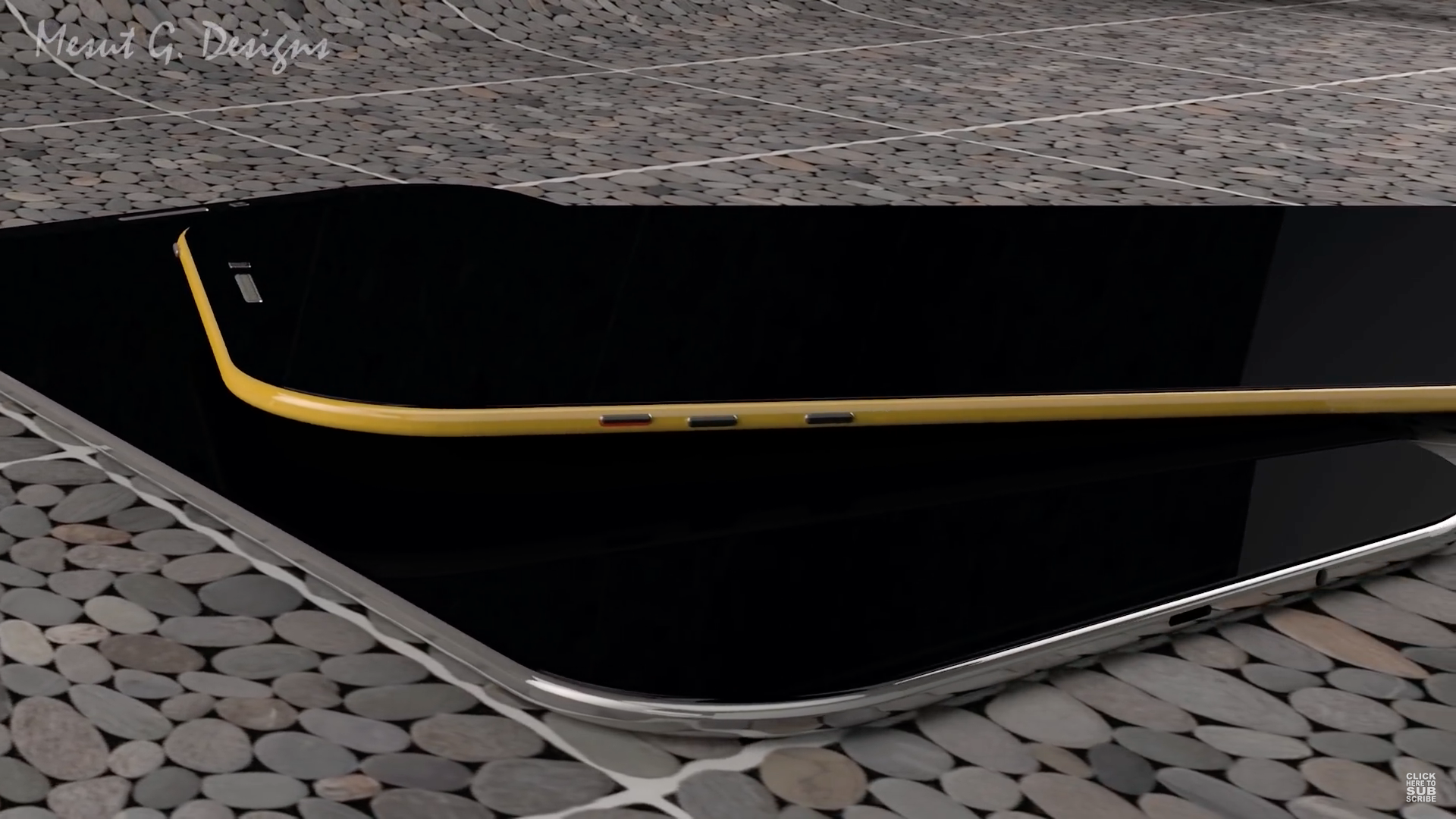 side view smartphone on pebble floor