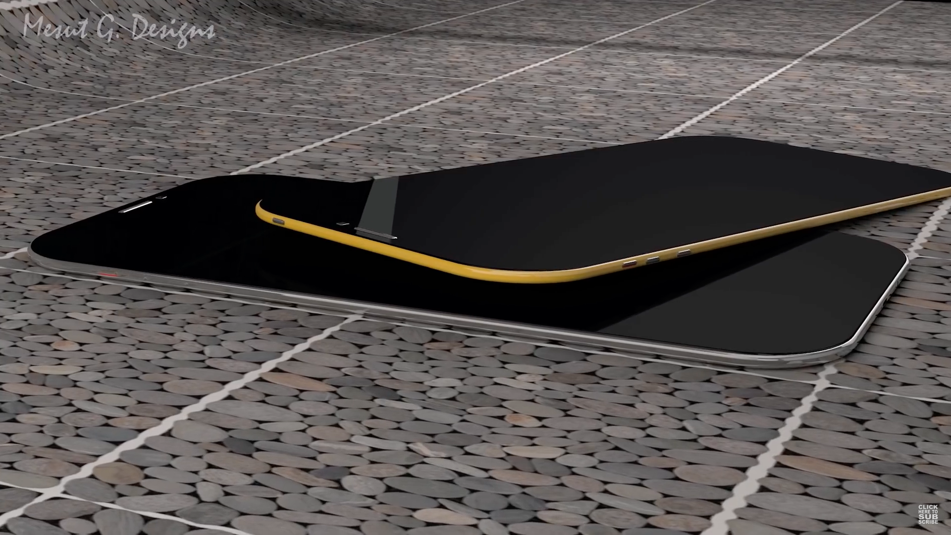 smartphones on pebble floor