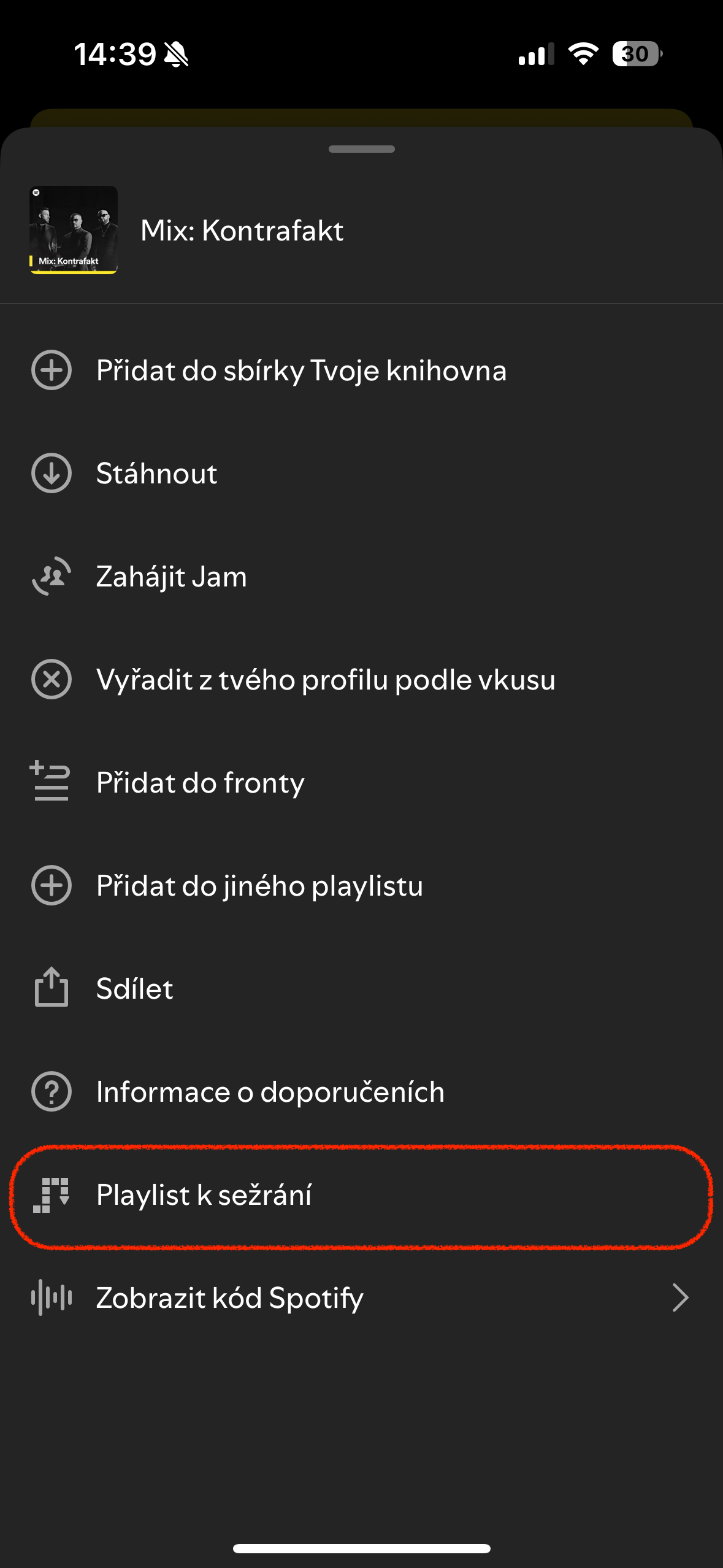 spotify playlist menu dark theme
