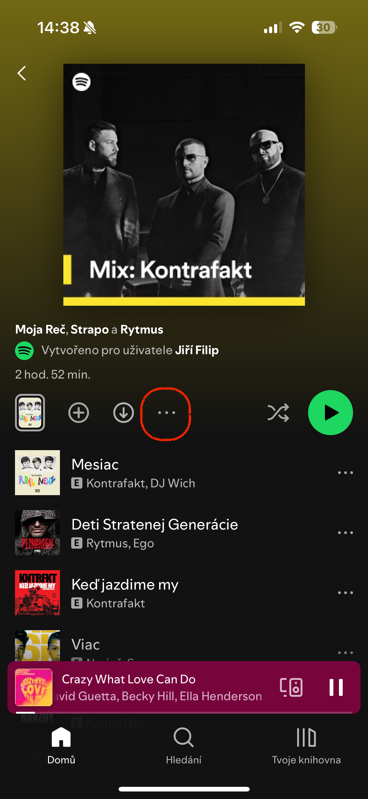 spotify playlist screen with song