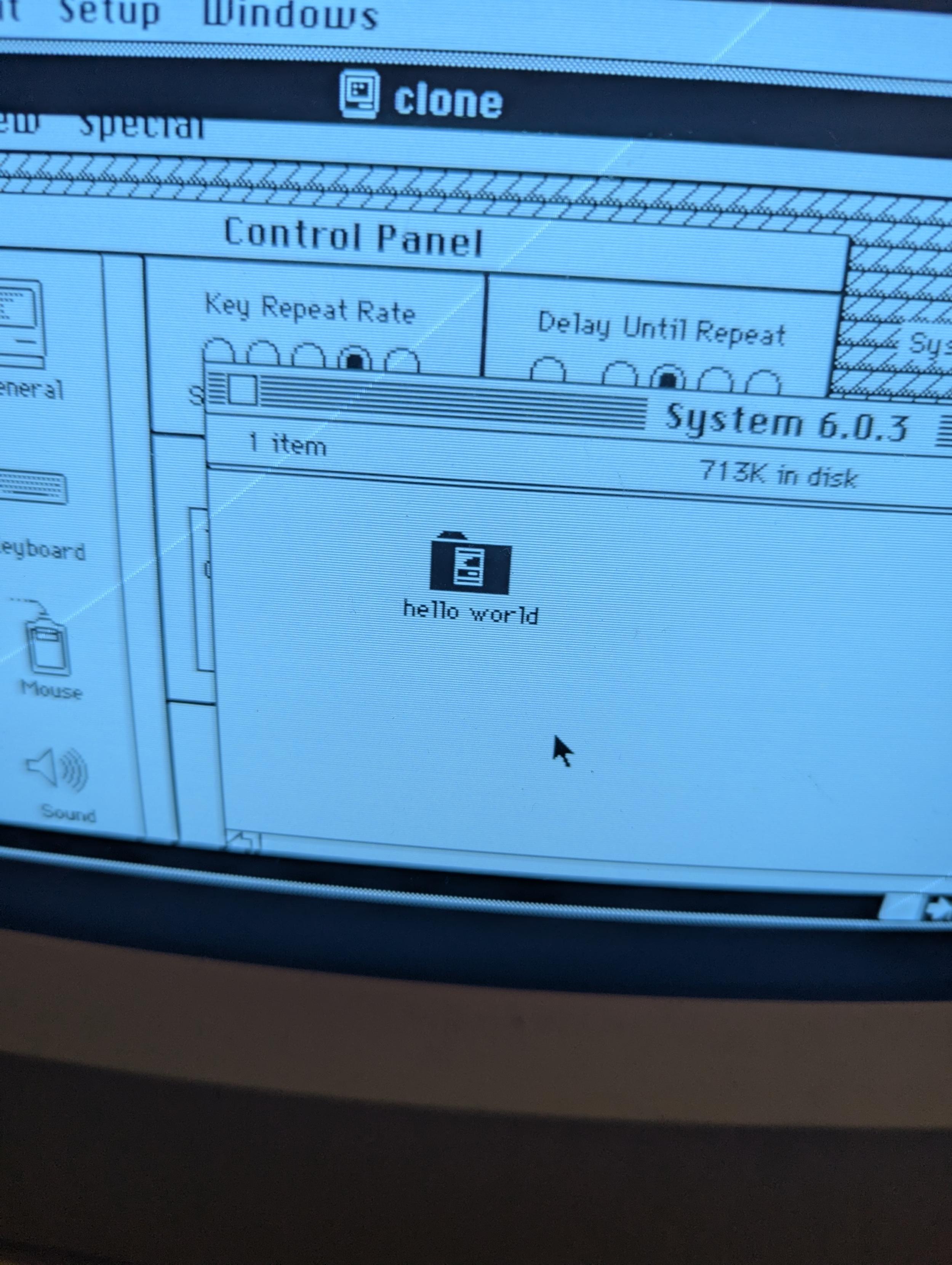vintage computer screen hello world