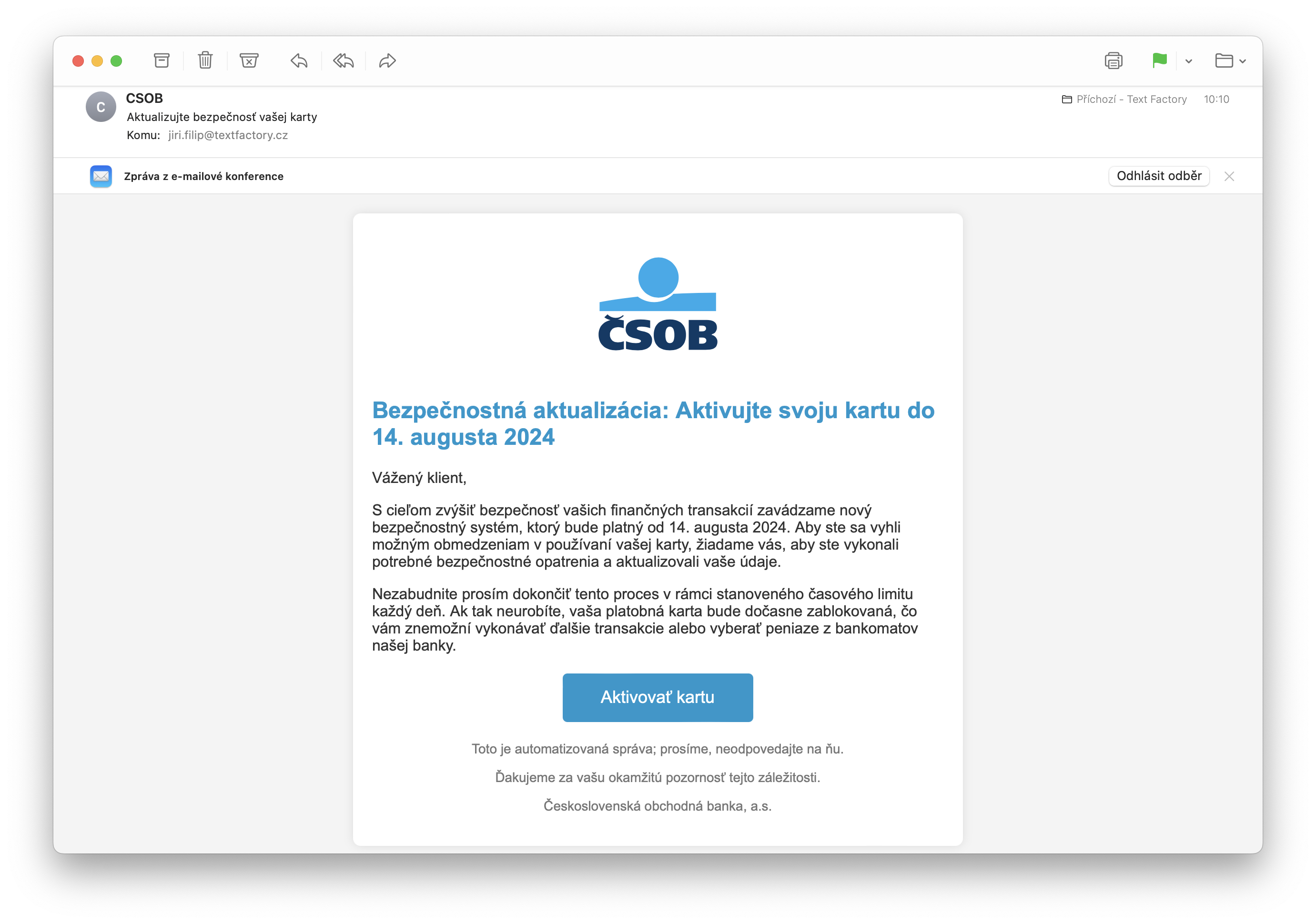 csob security update email