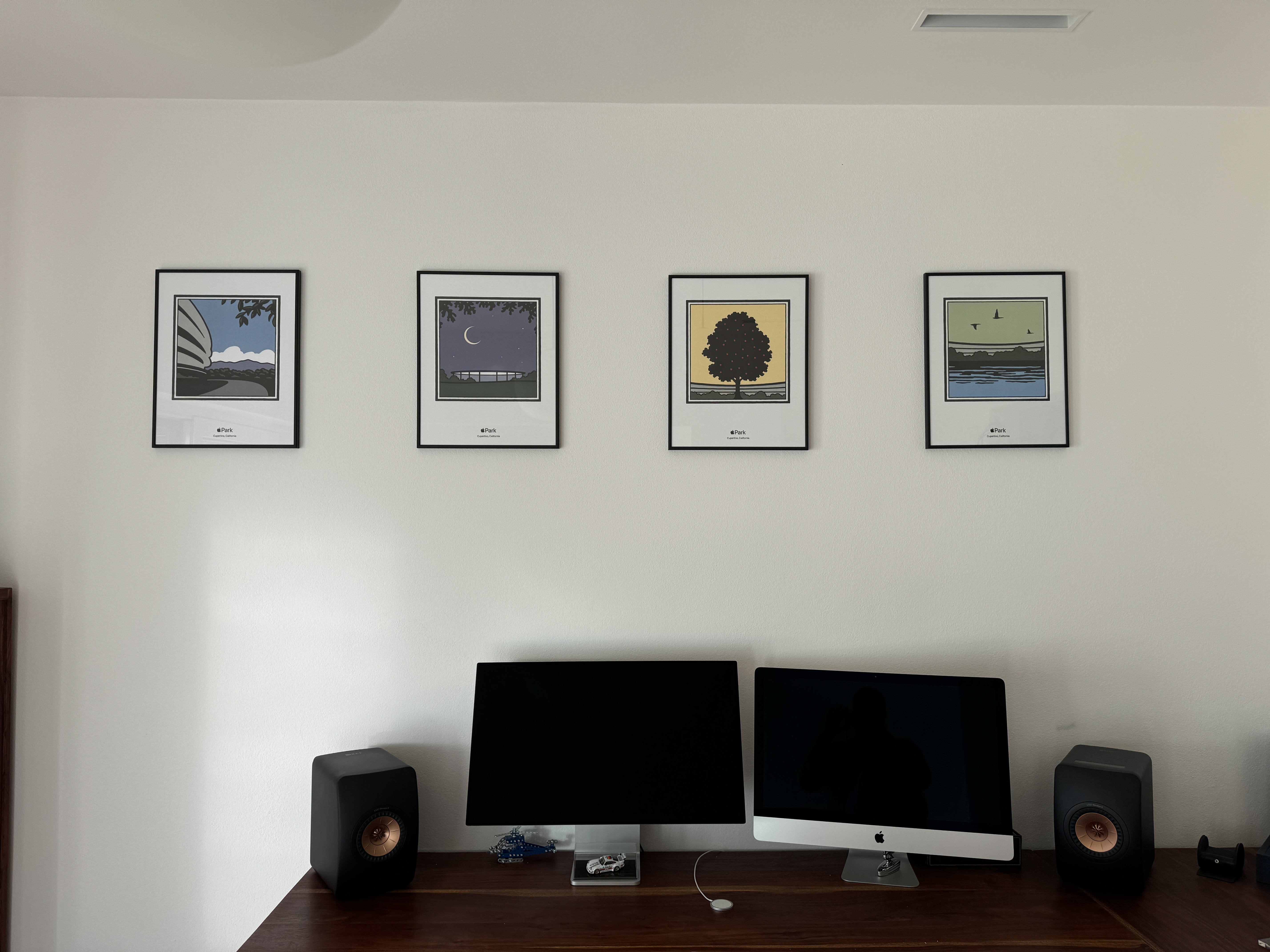 dual monitor setup with art