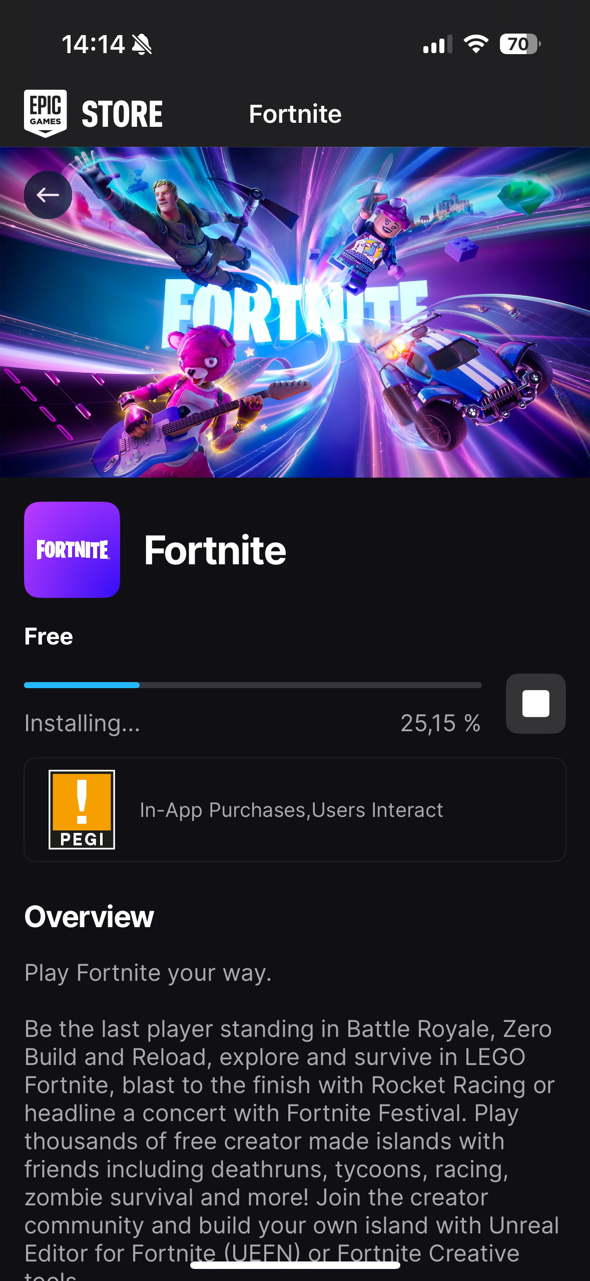 epic games fortnite installing progress