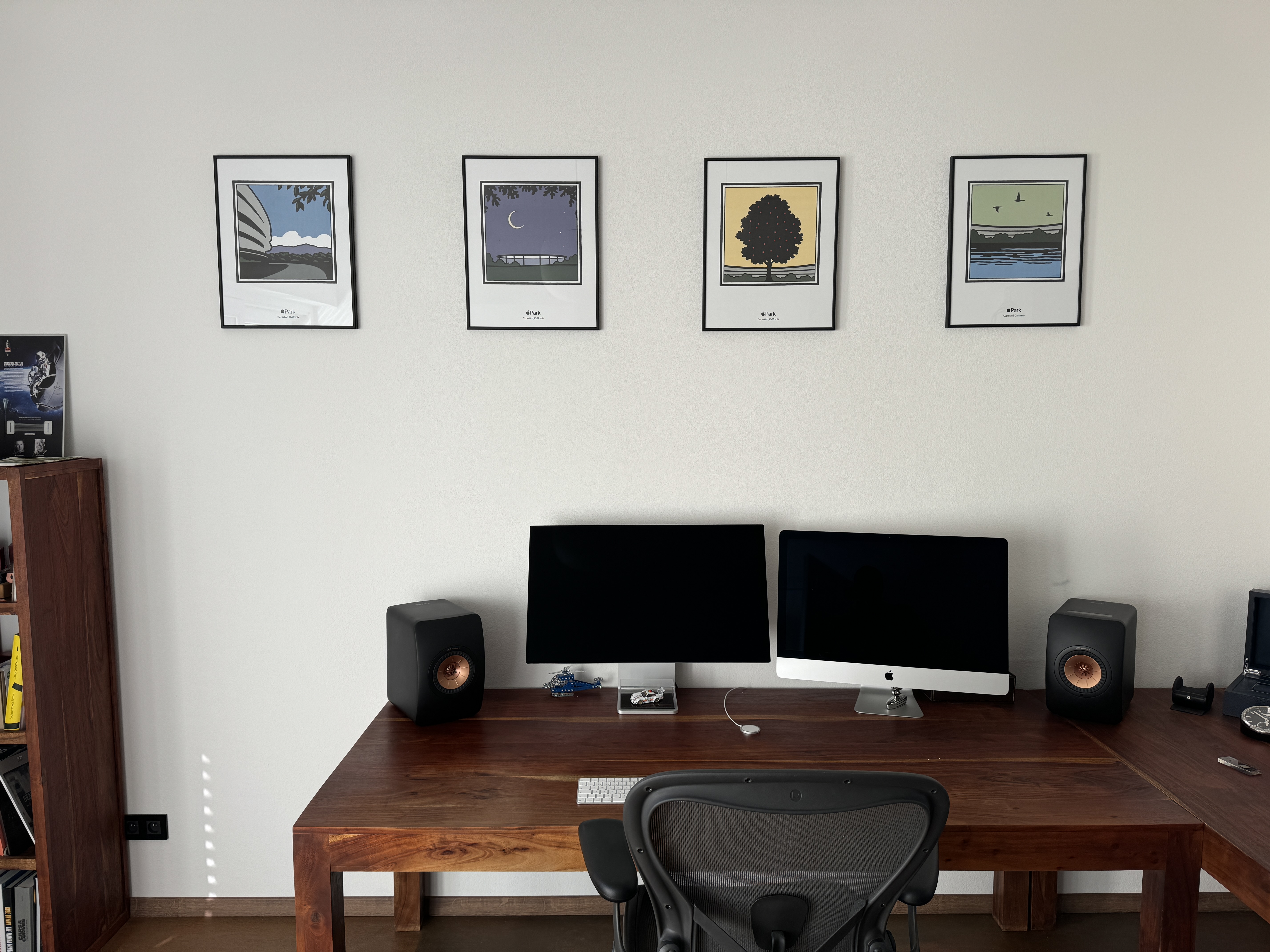 minimalist desk setup with frames