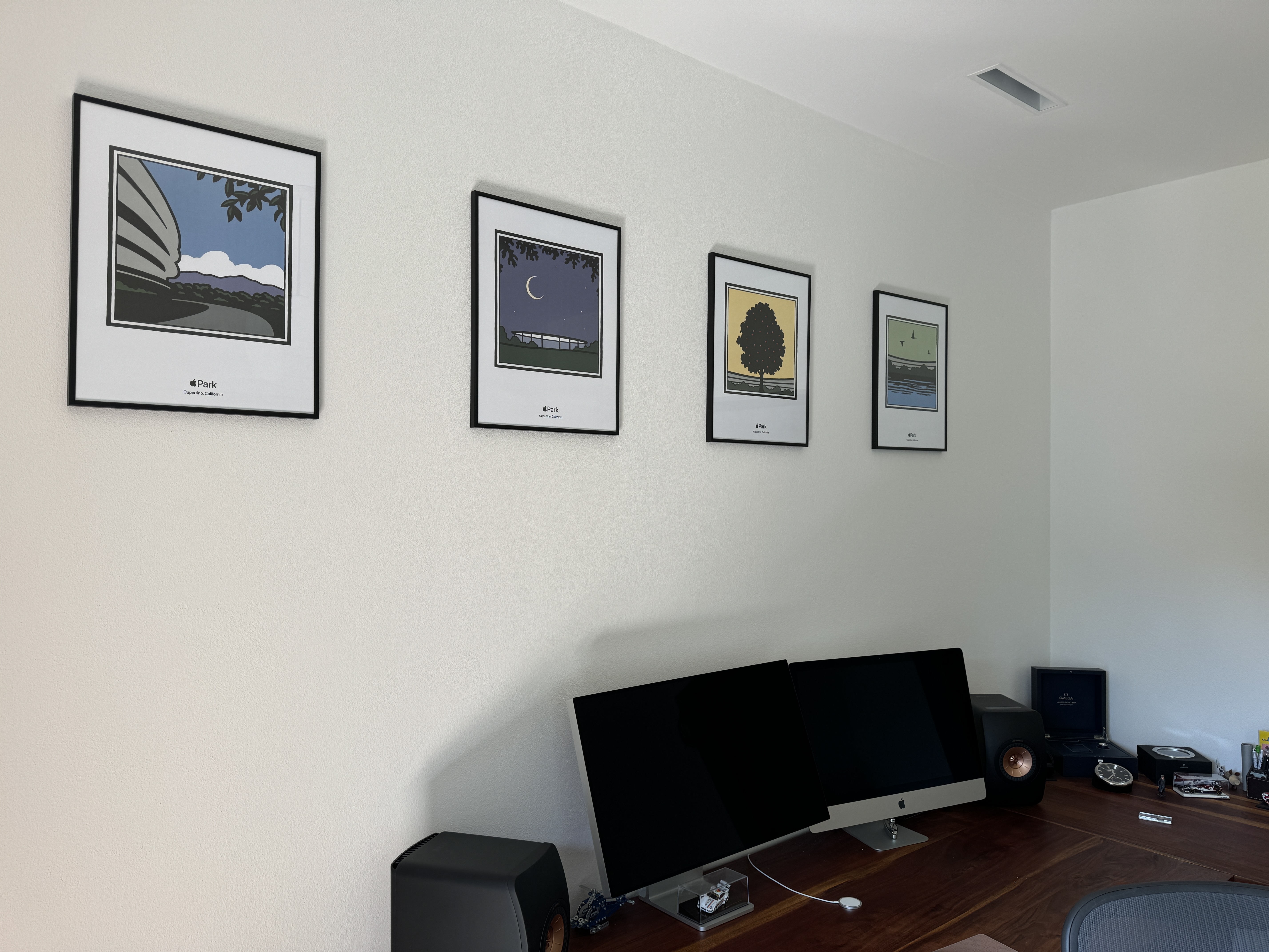 modern desk with wall art