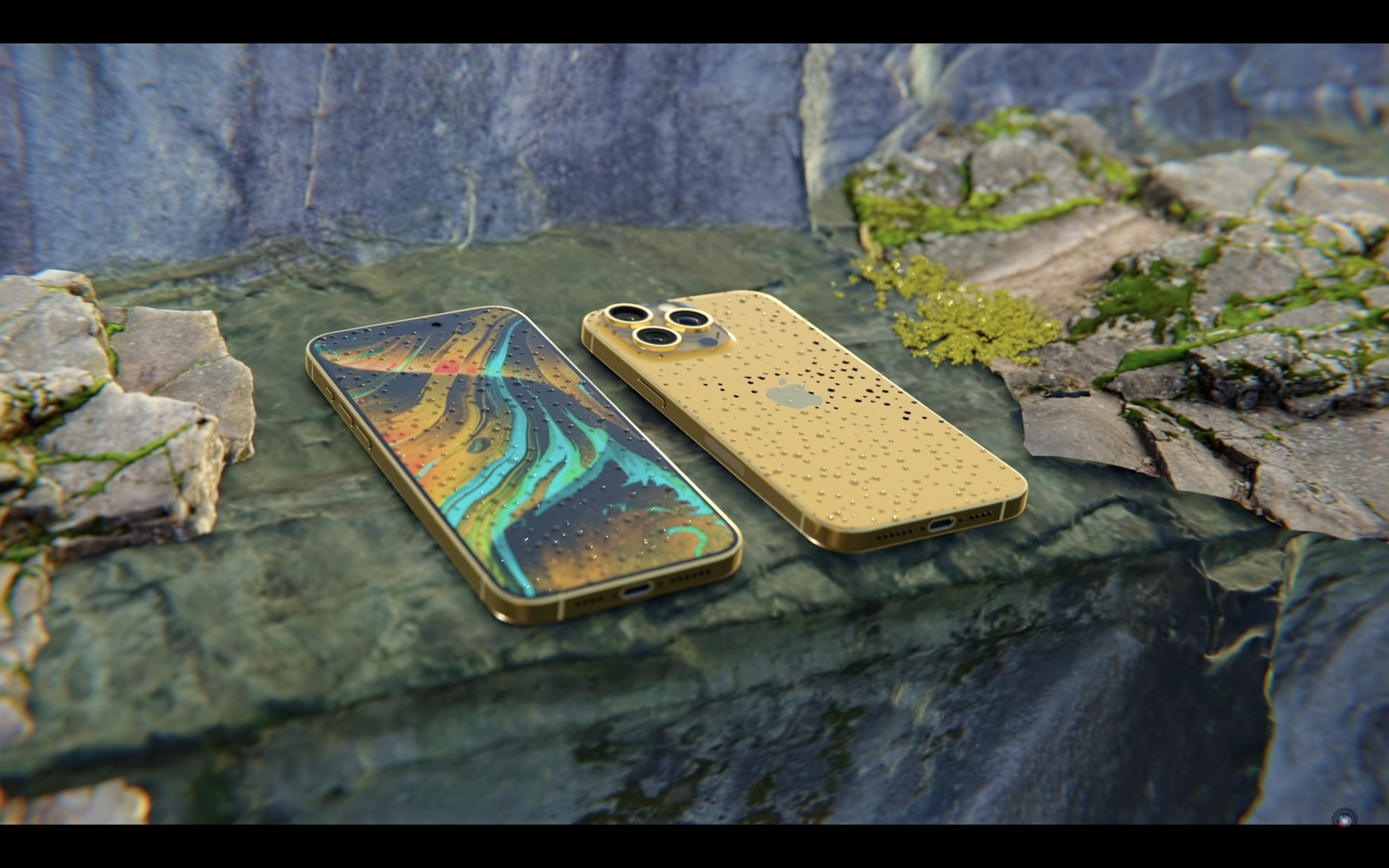 smartphones on rocky surface