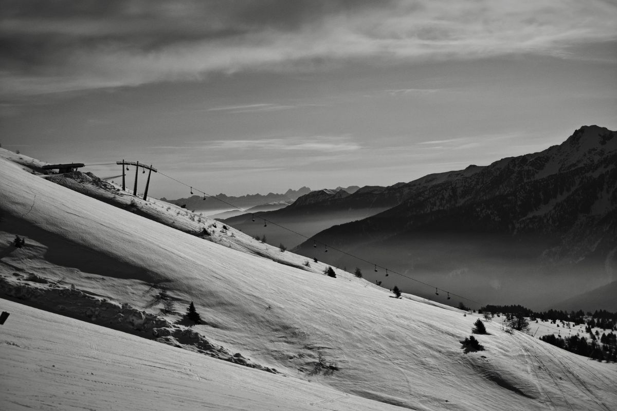 black and white snowy mountain