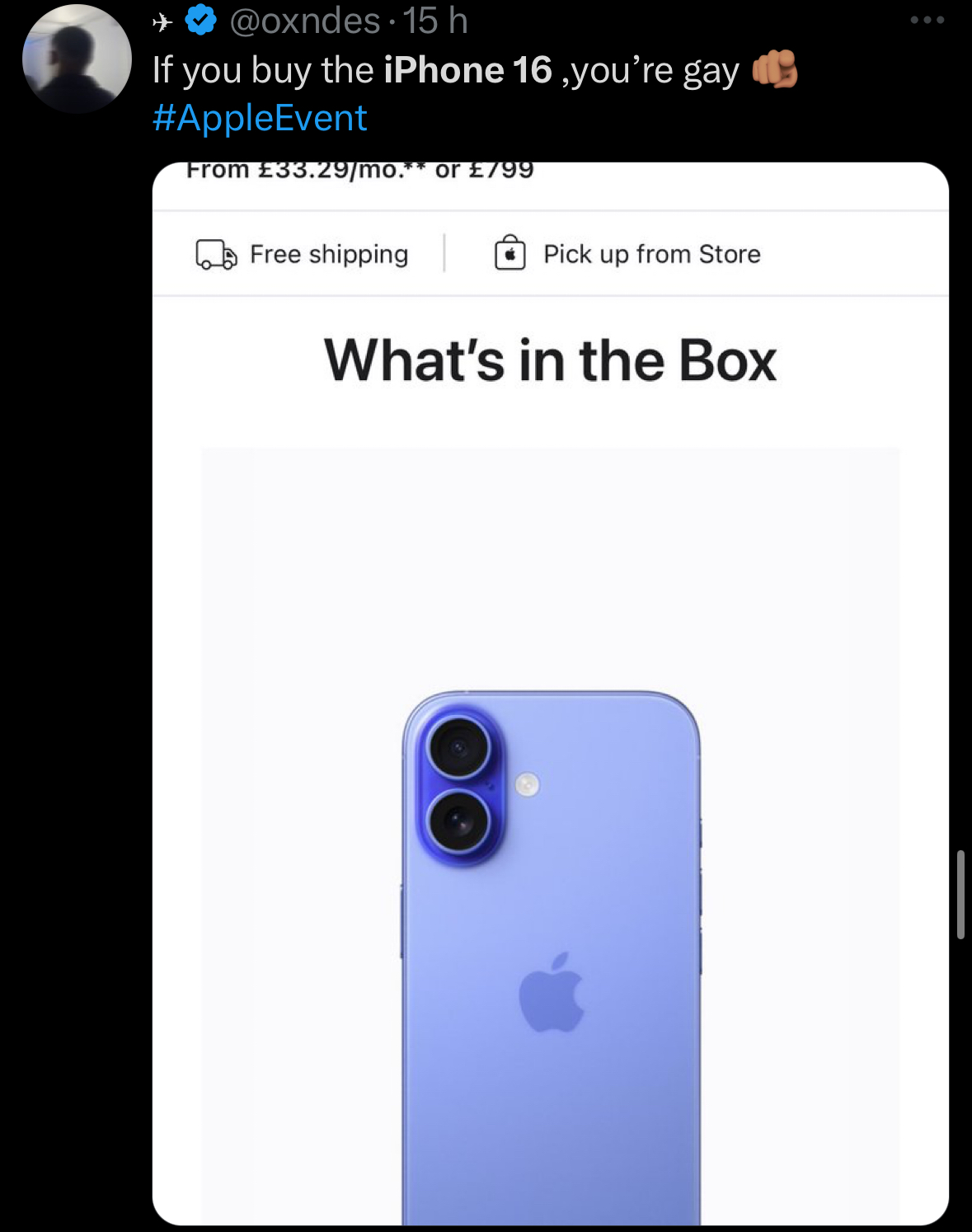 blue iphone 16 box