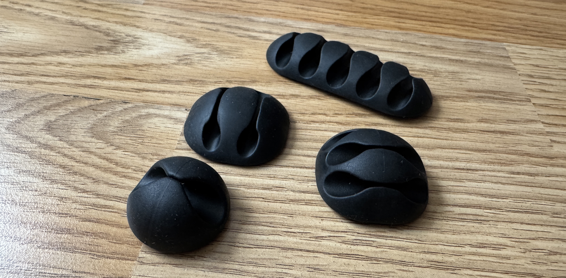 cable organizers on wood