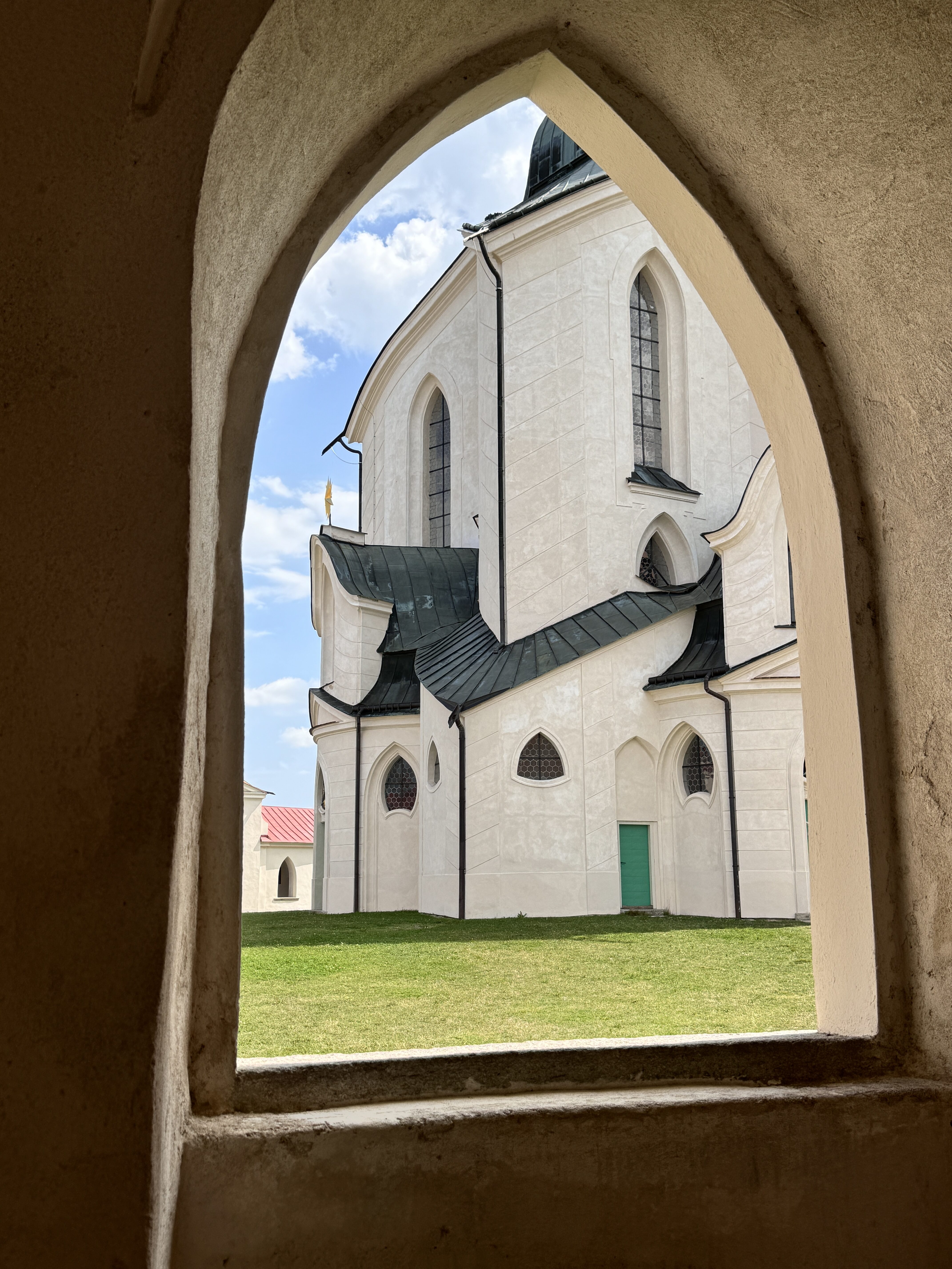 church view through arched window