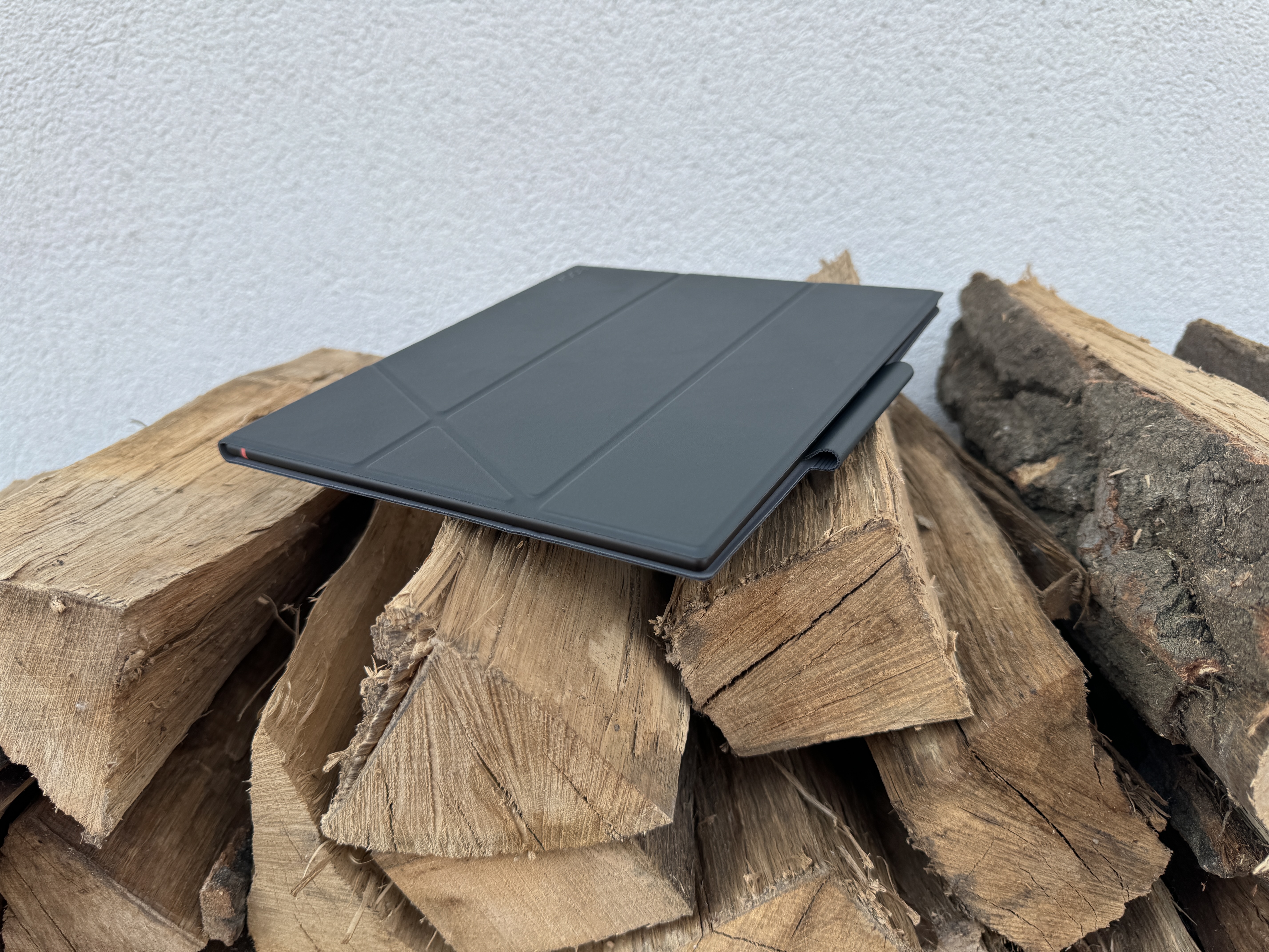 closed ebook reader on logs