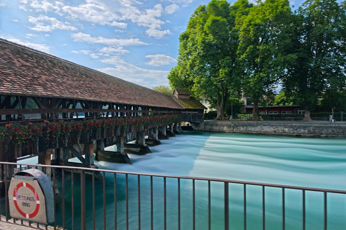 covered bridge over river