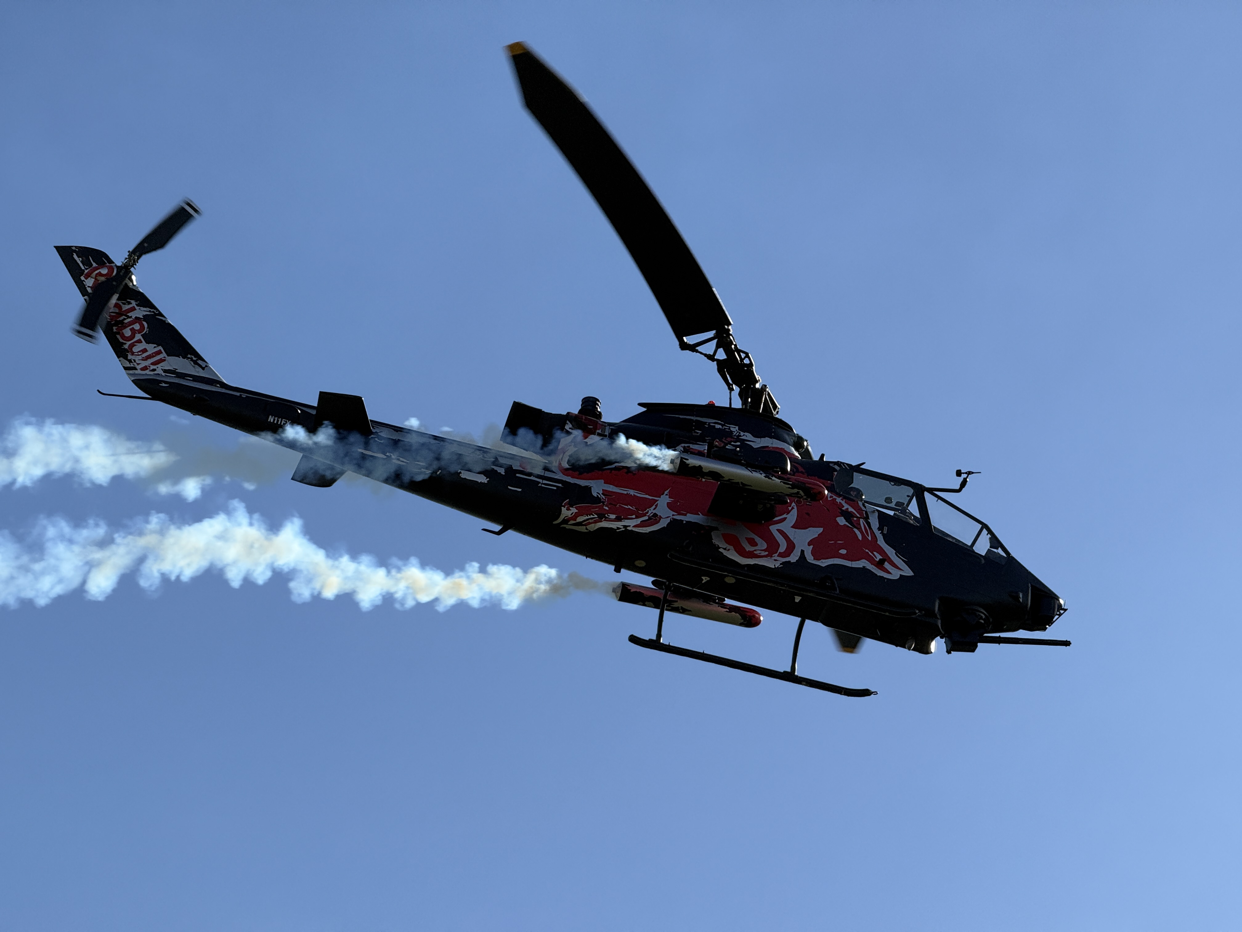 helicopter closeup smoke trail