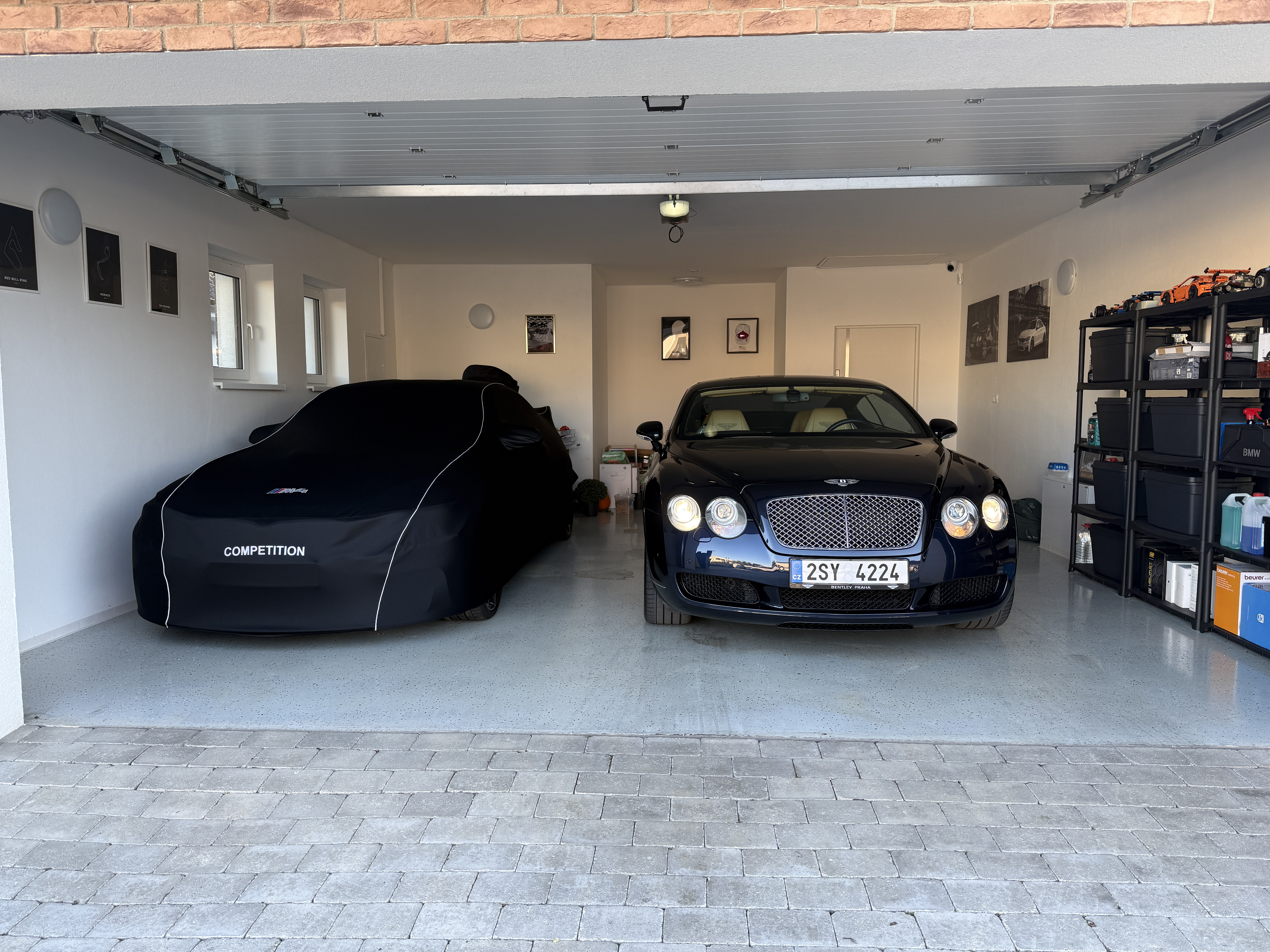 luxury cars in garage