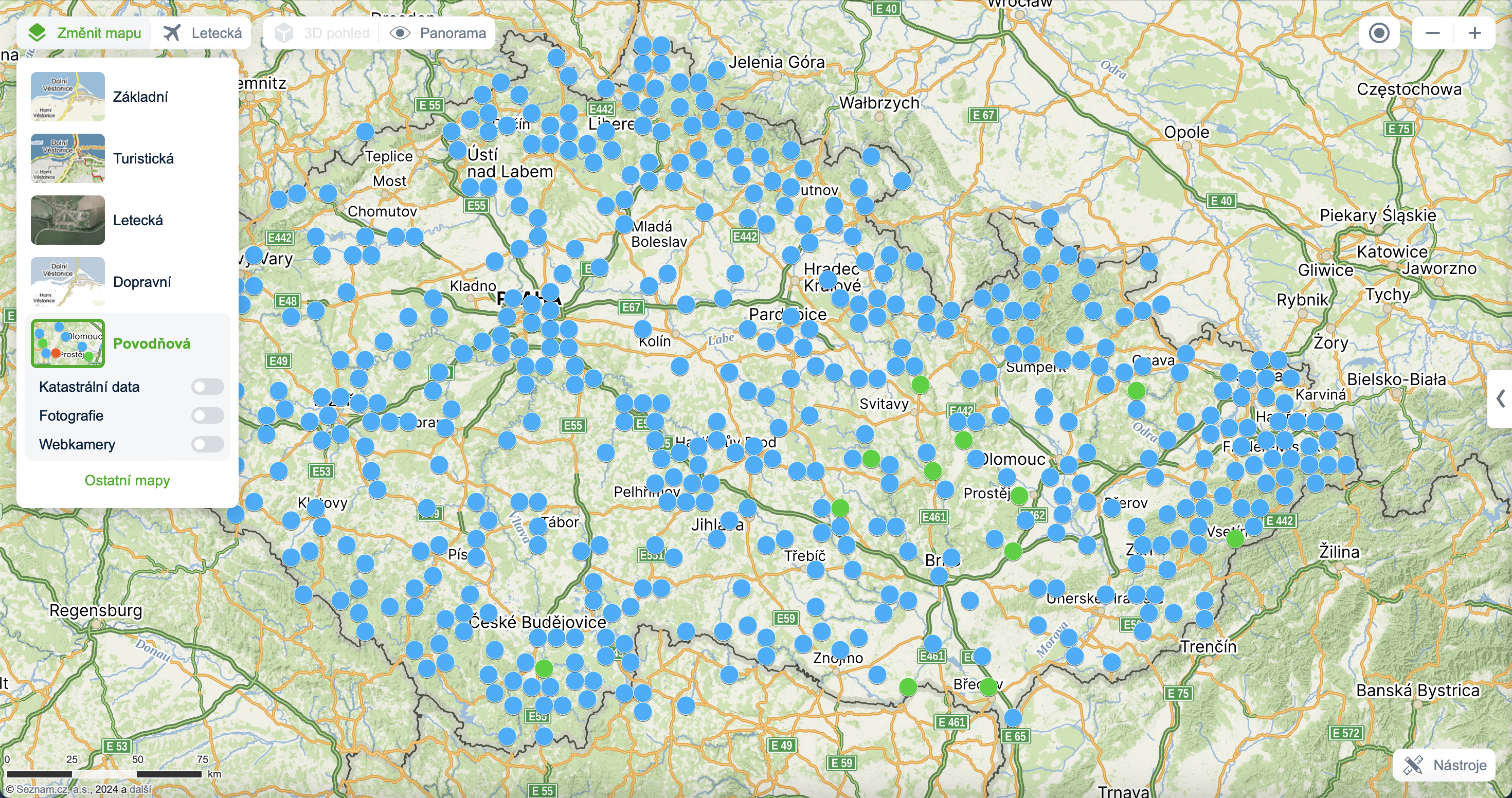 map of czech republic with markers