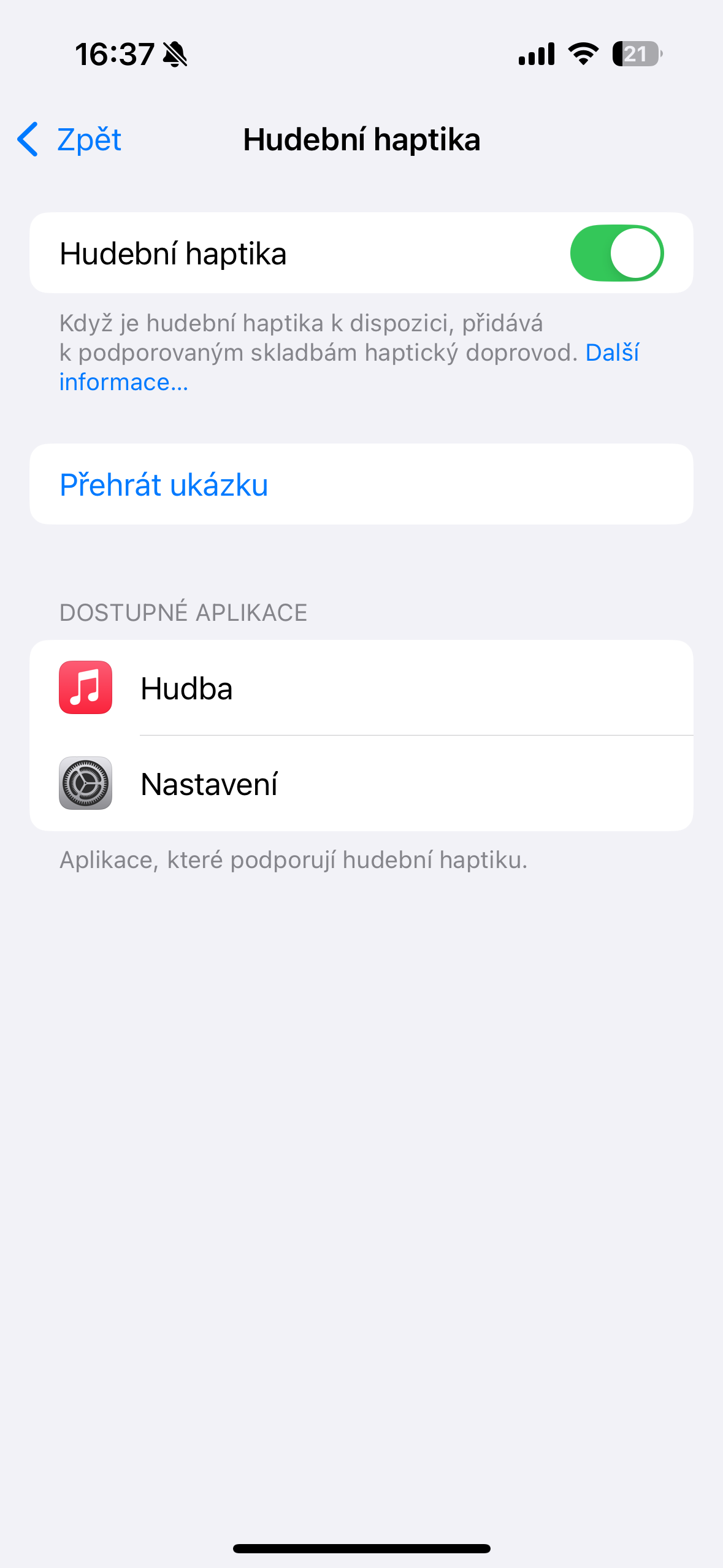 music haptics settings