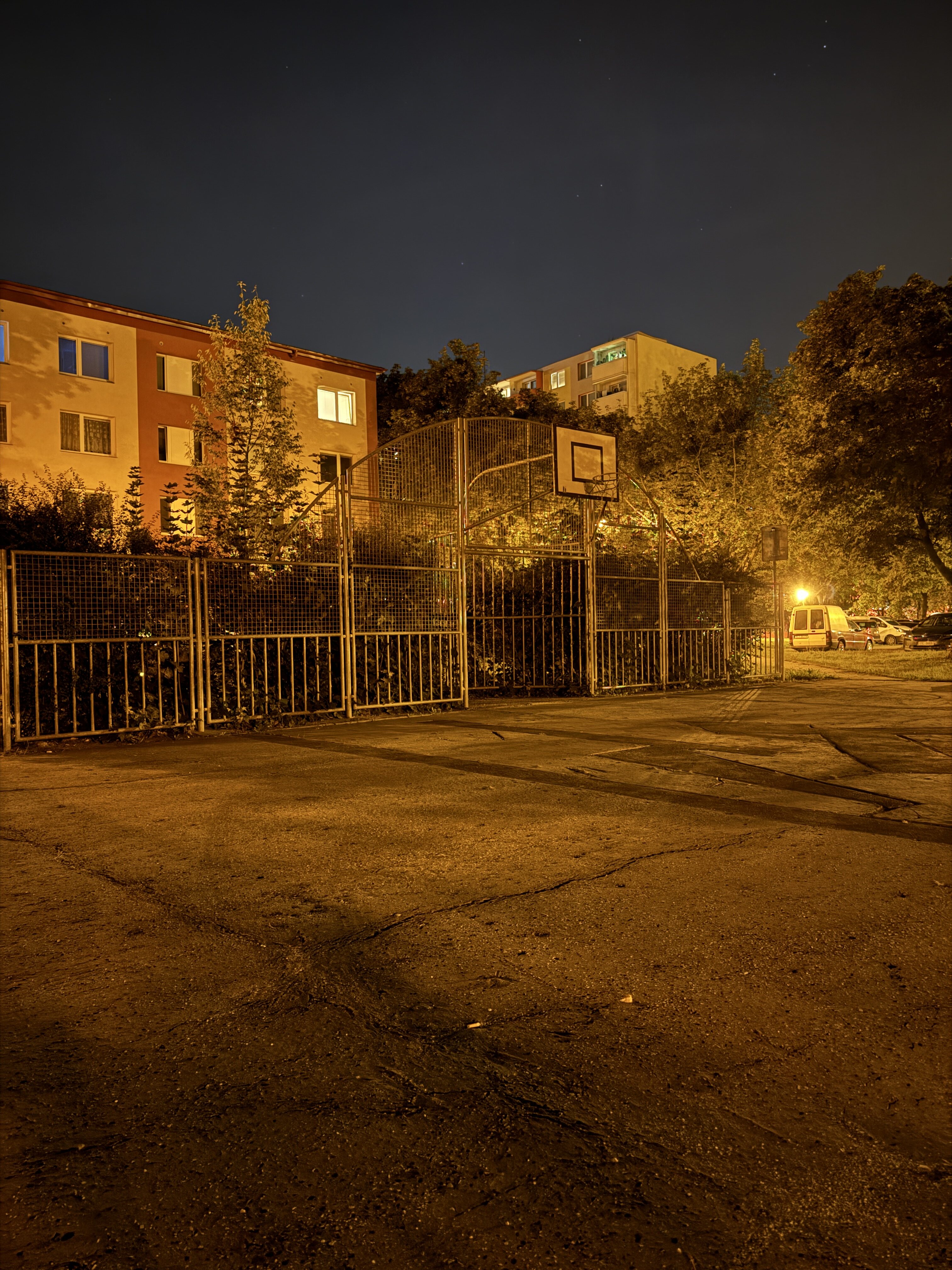 nighttime basketball court