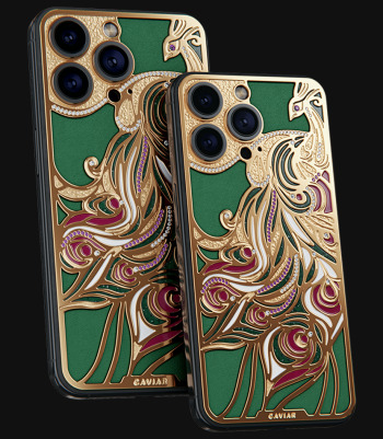 peacock design phone case gold green