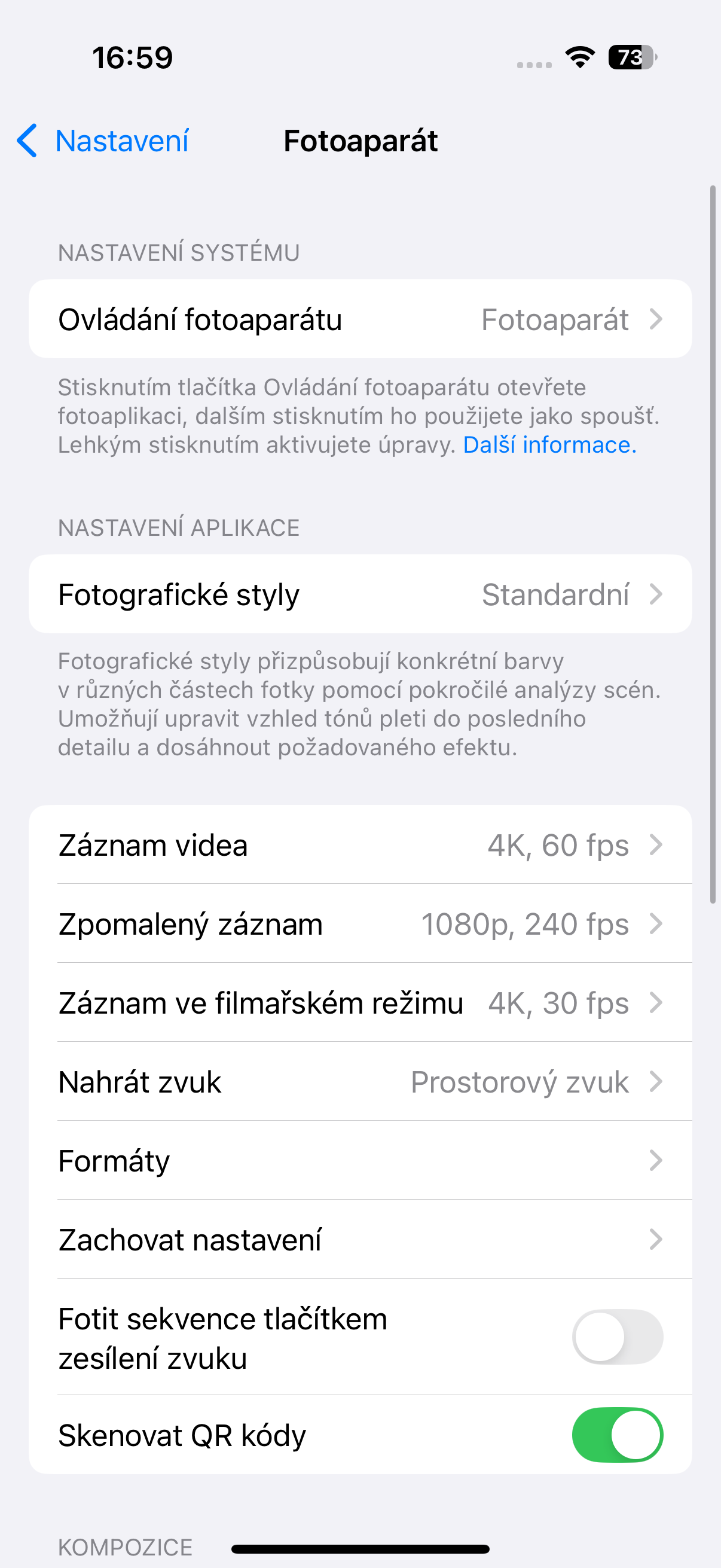 phone camera settings screen