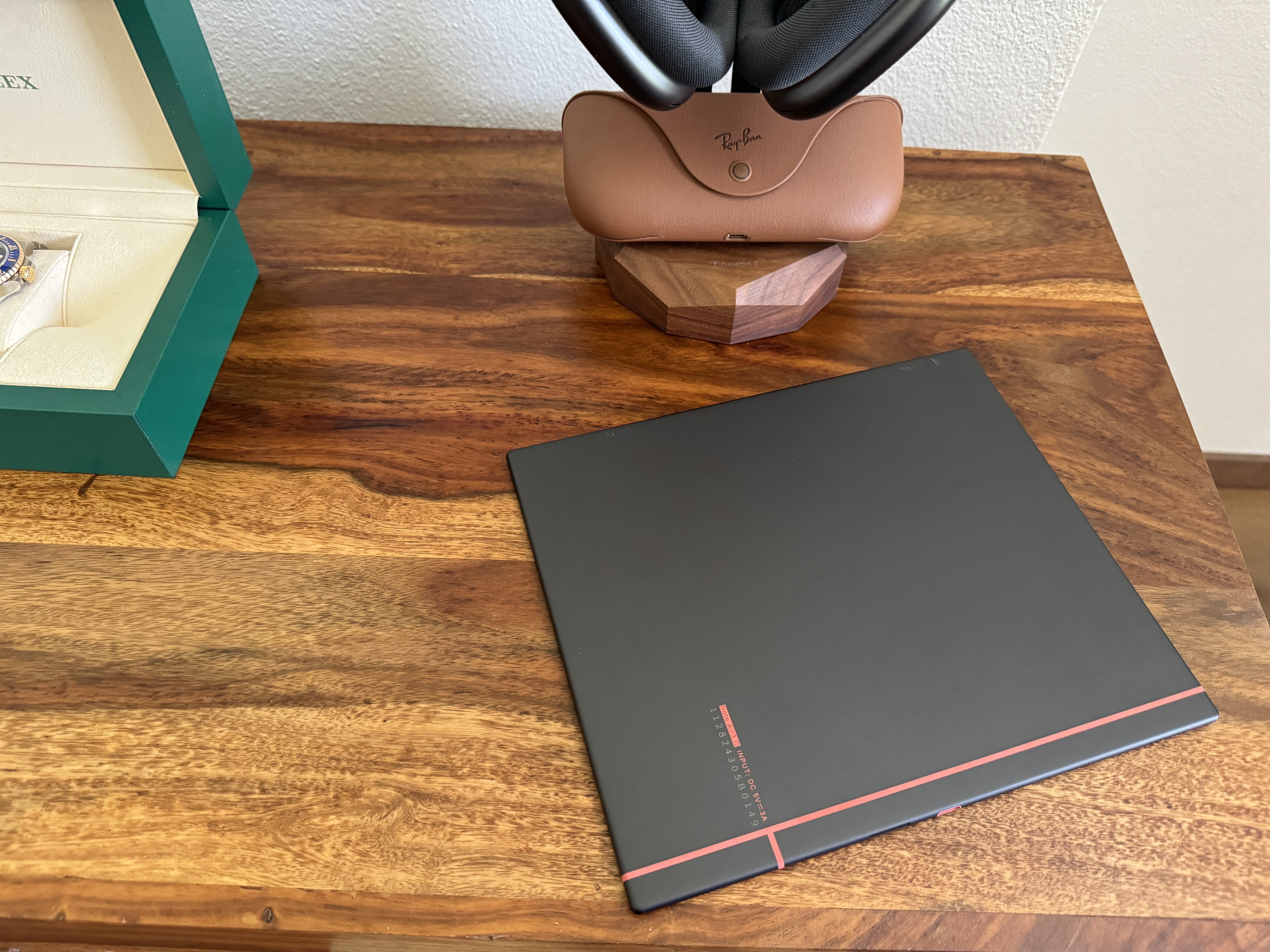 tablet on wooden table