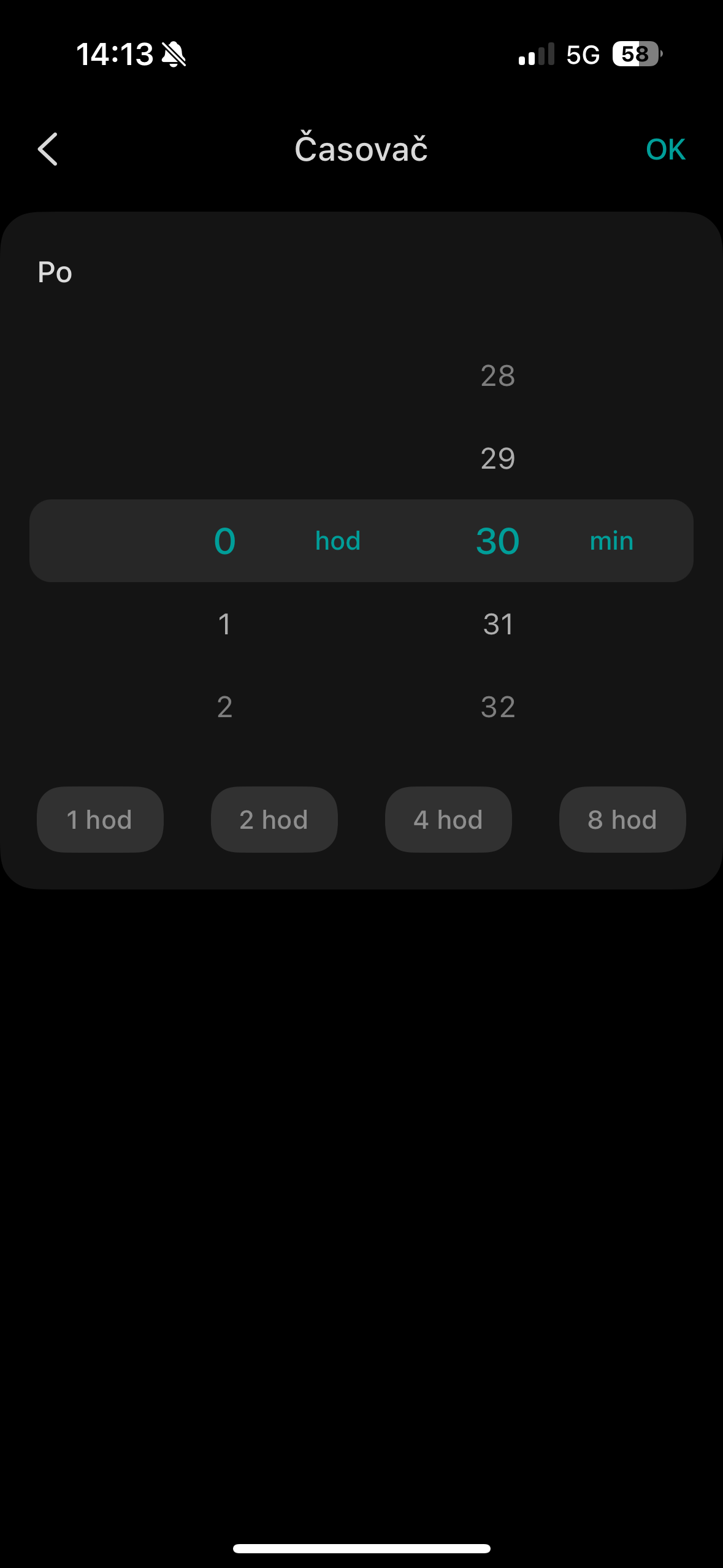 timer settings screen