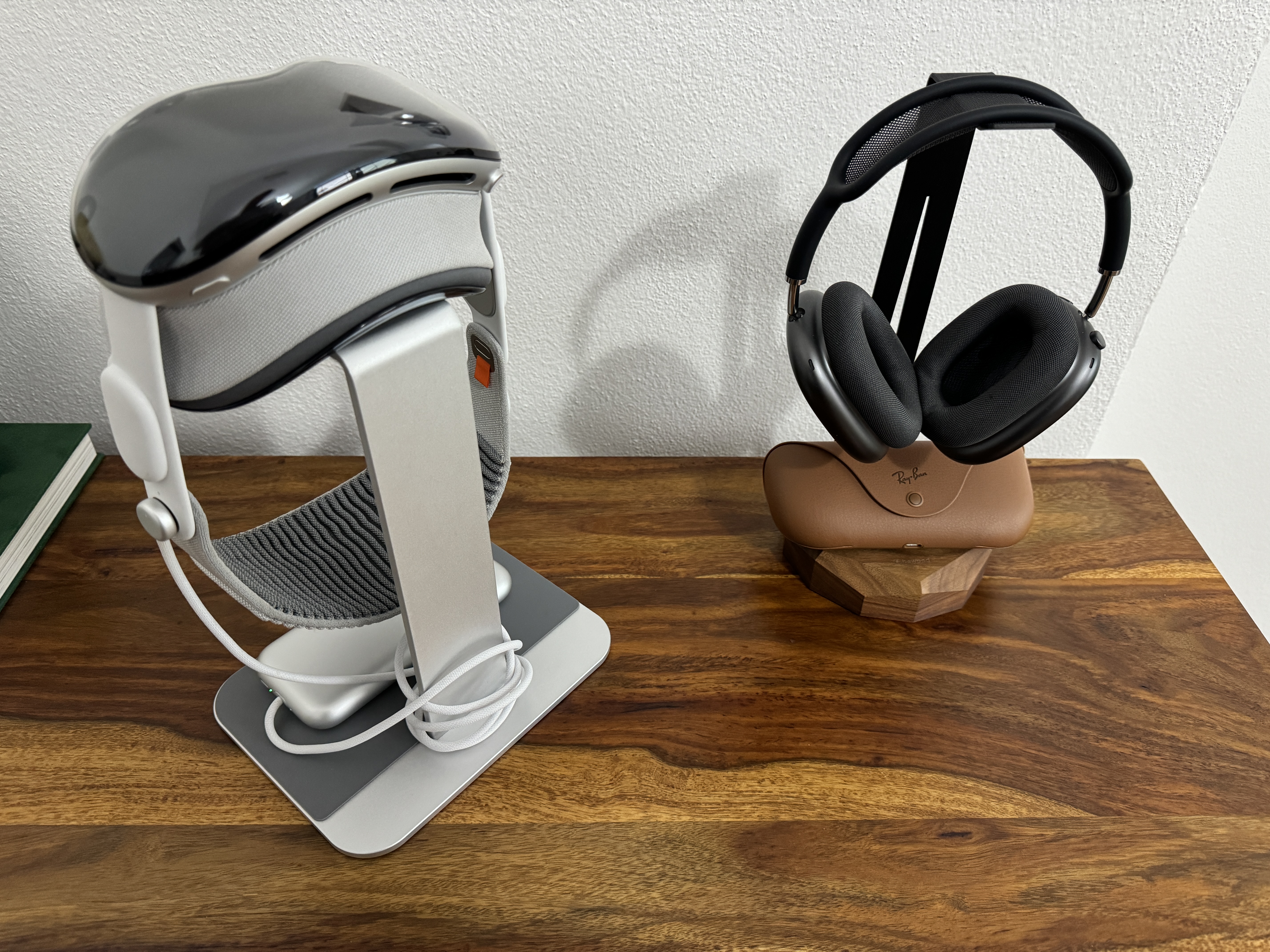 vr headset and headphones on desk