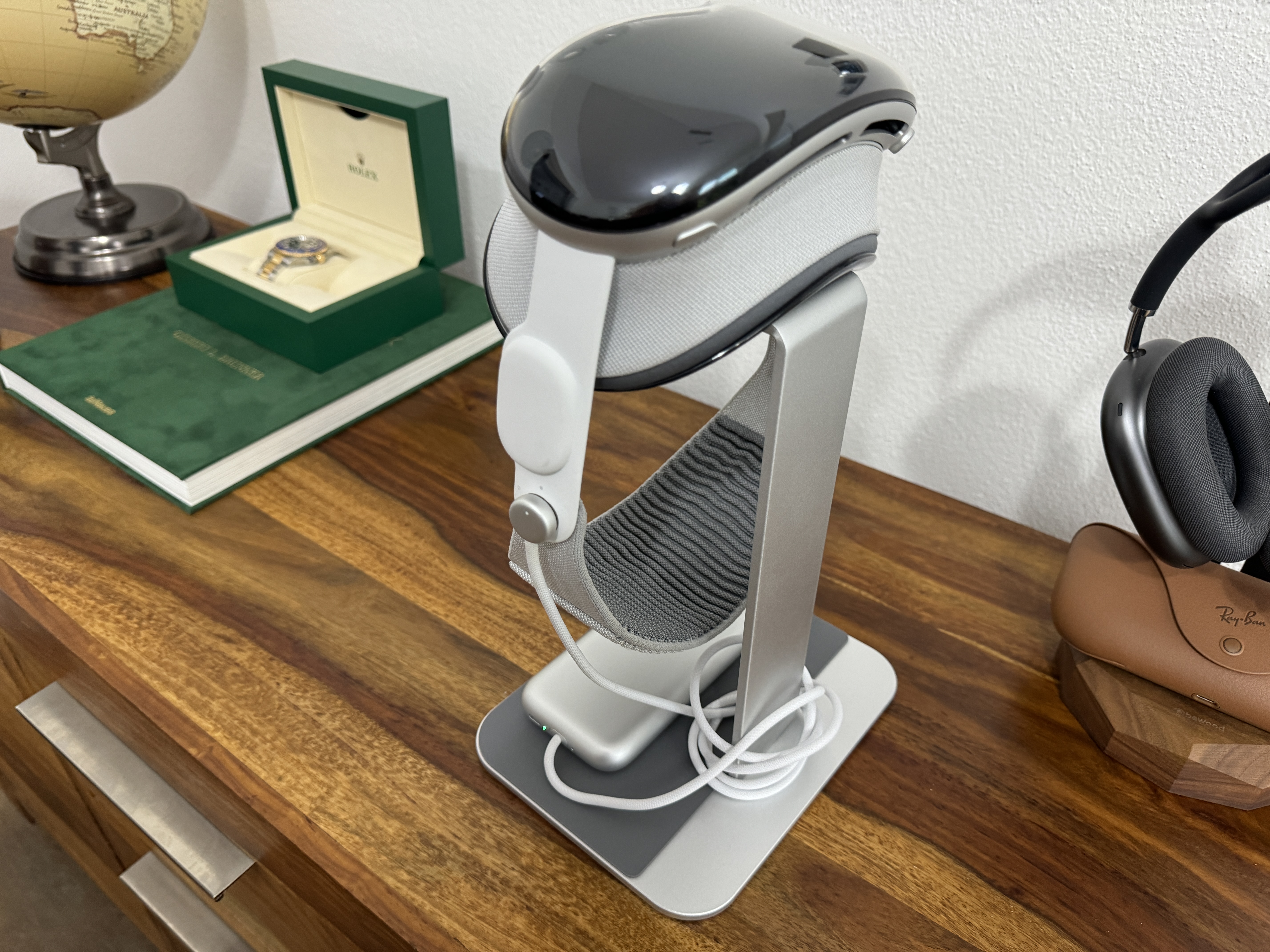 vr headset on desk with watch