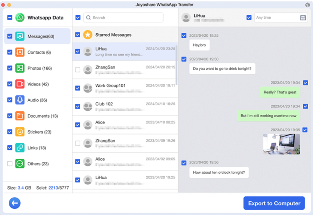 whatsapp chat export interface