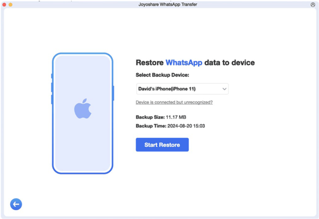 whatsapp data restore screen