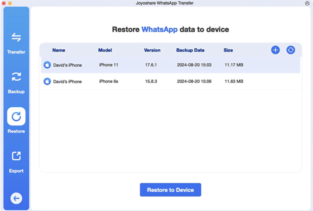 whatsapp data transfer interface