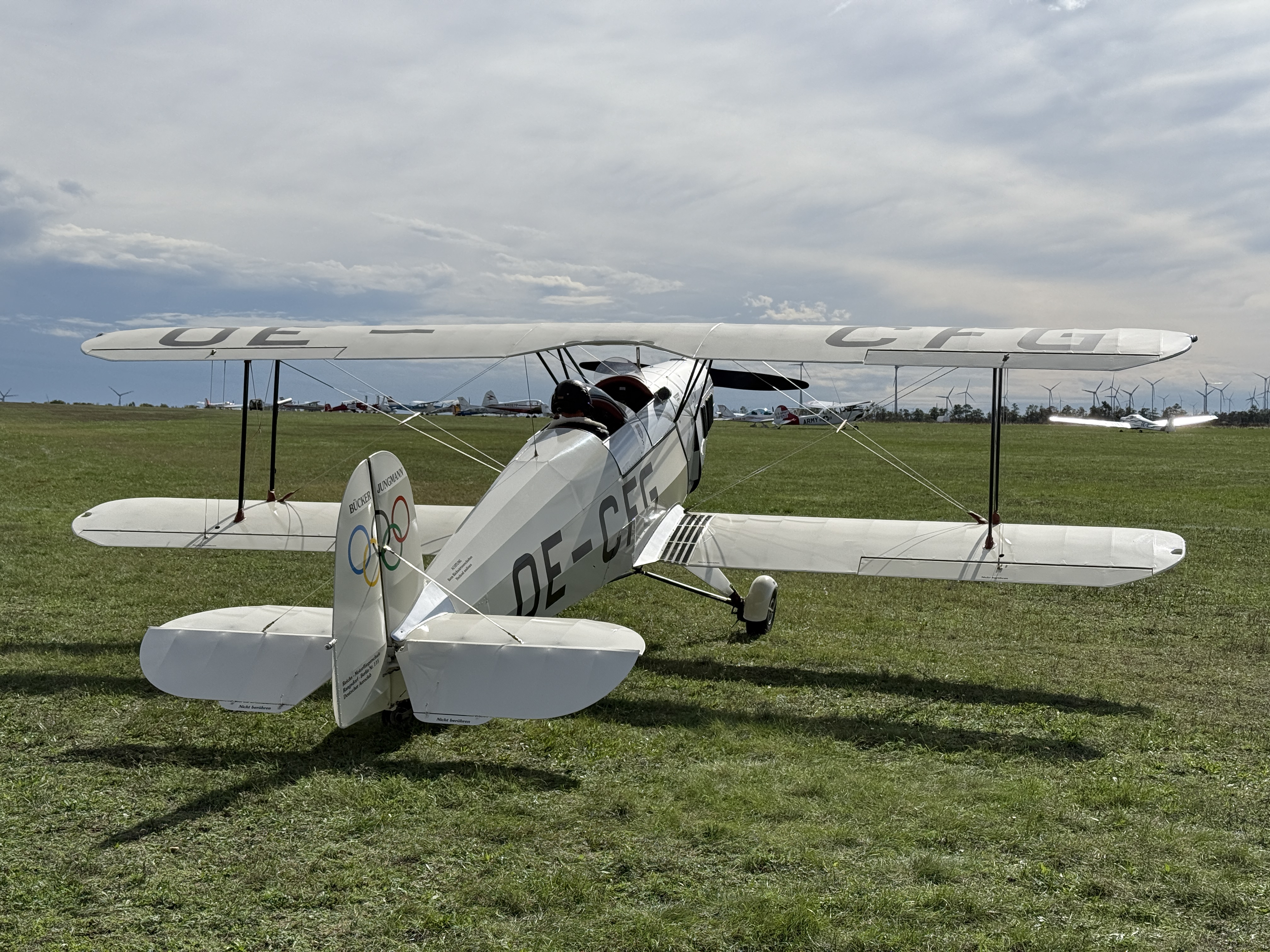 white biplane side view