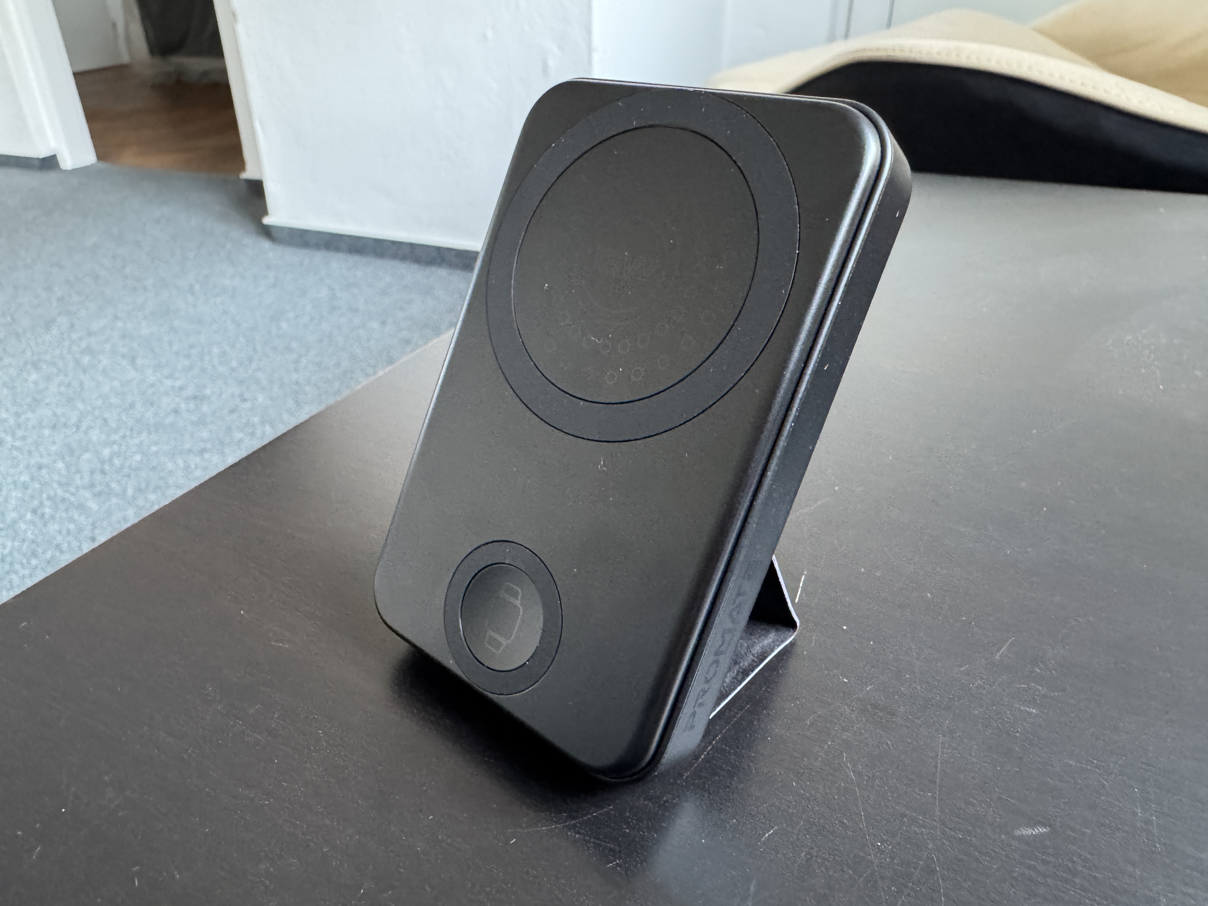 black wireless charger upright