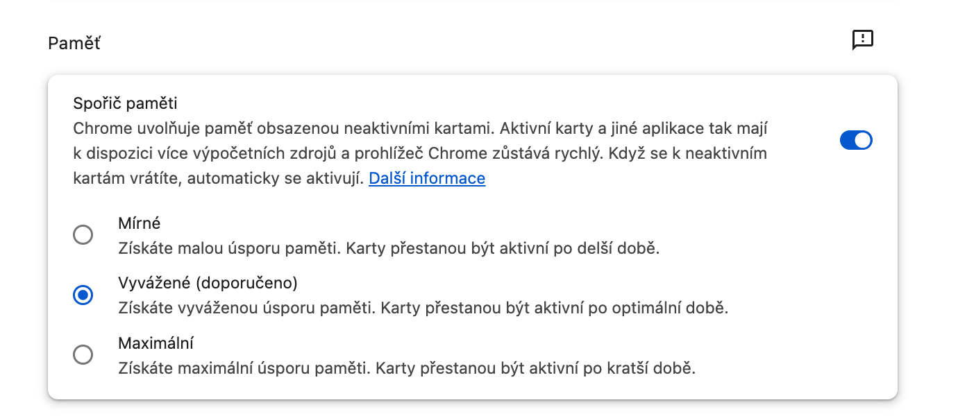 chrome memory settings
