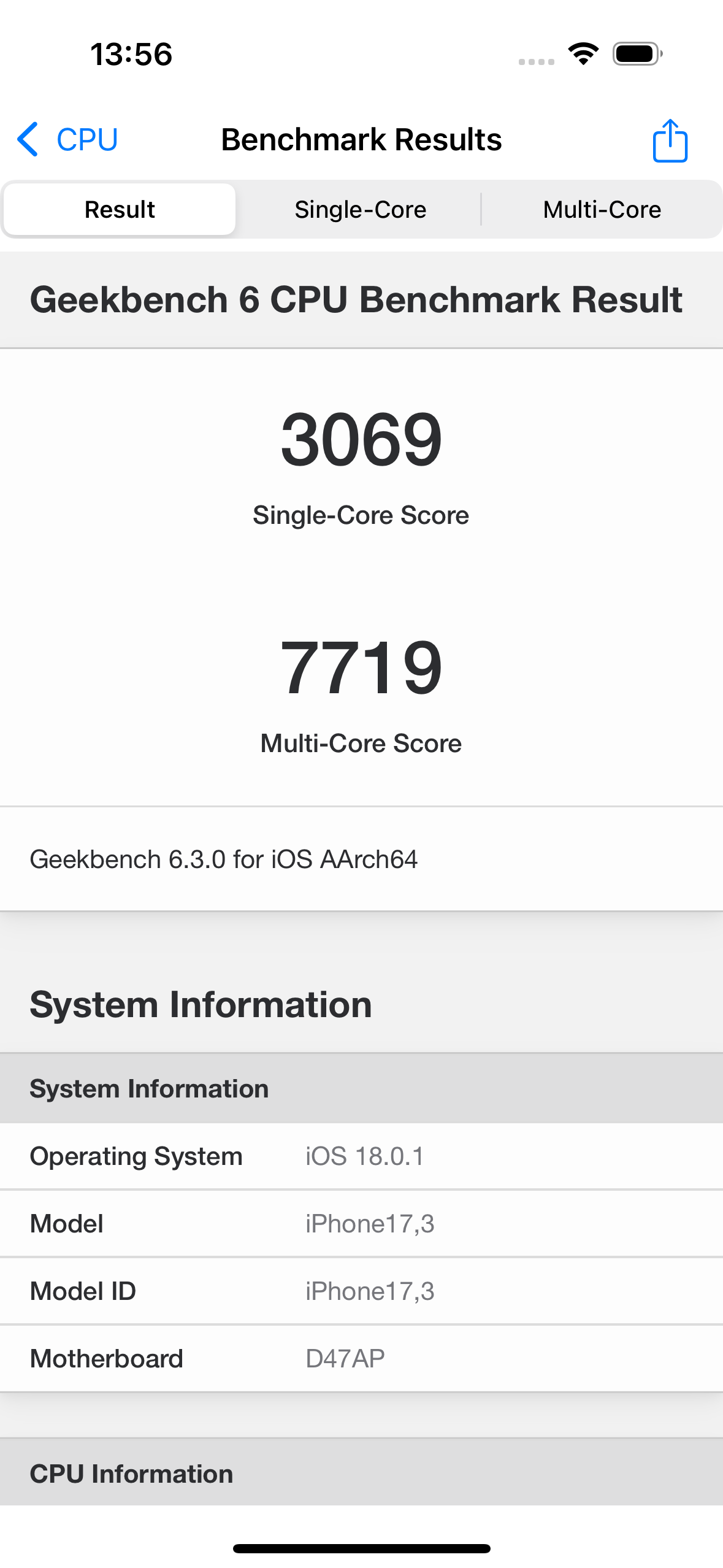 geekbench 6 cpu benchmark result