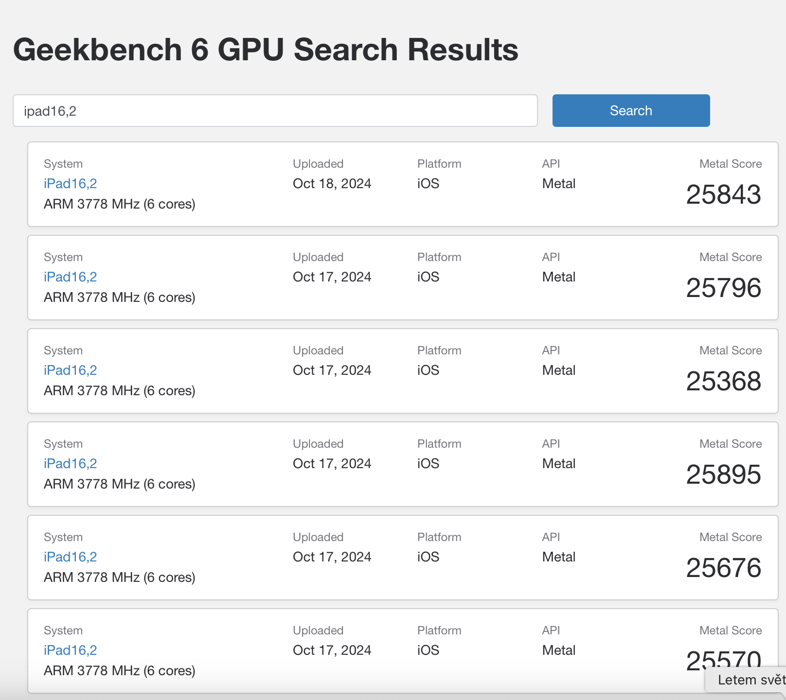 geekbench ipad16 2 gpu results