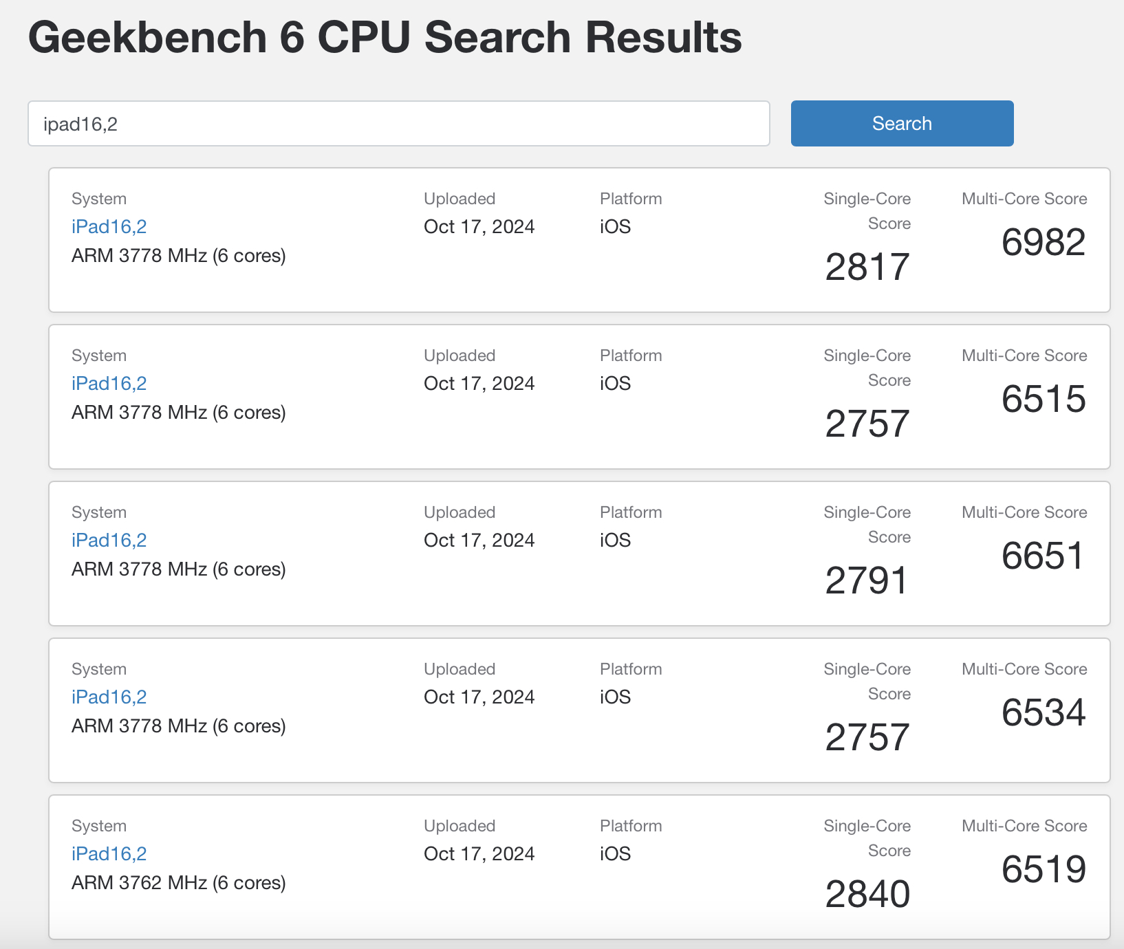geekbench ipad16 2 results