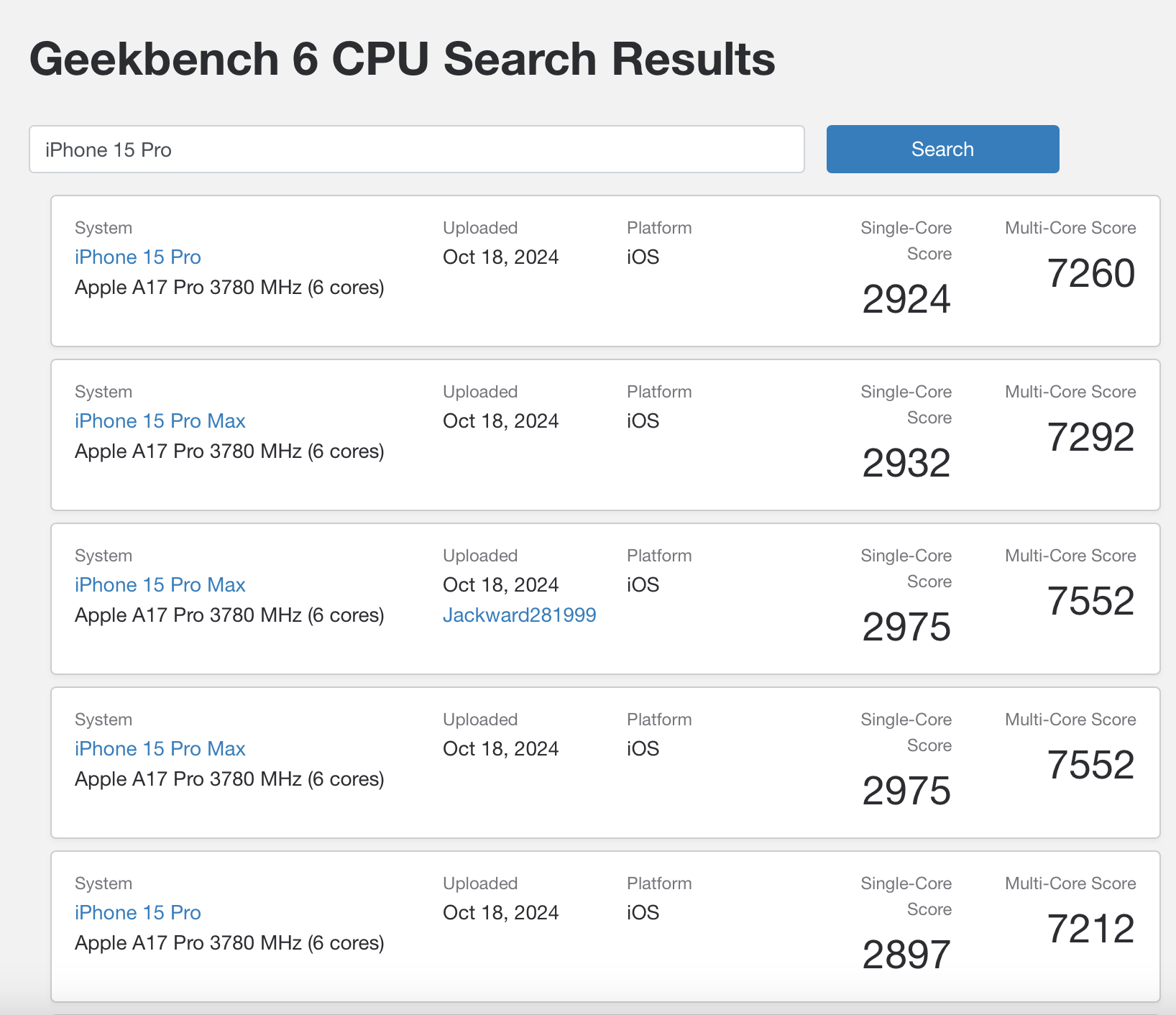 geekbench iphone 15 pro results